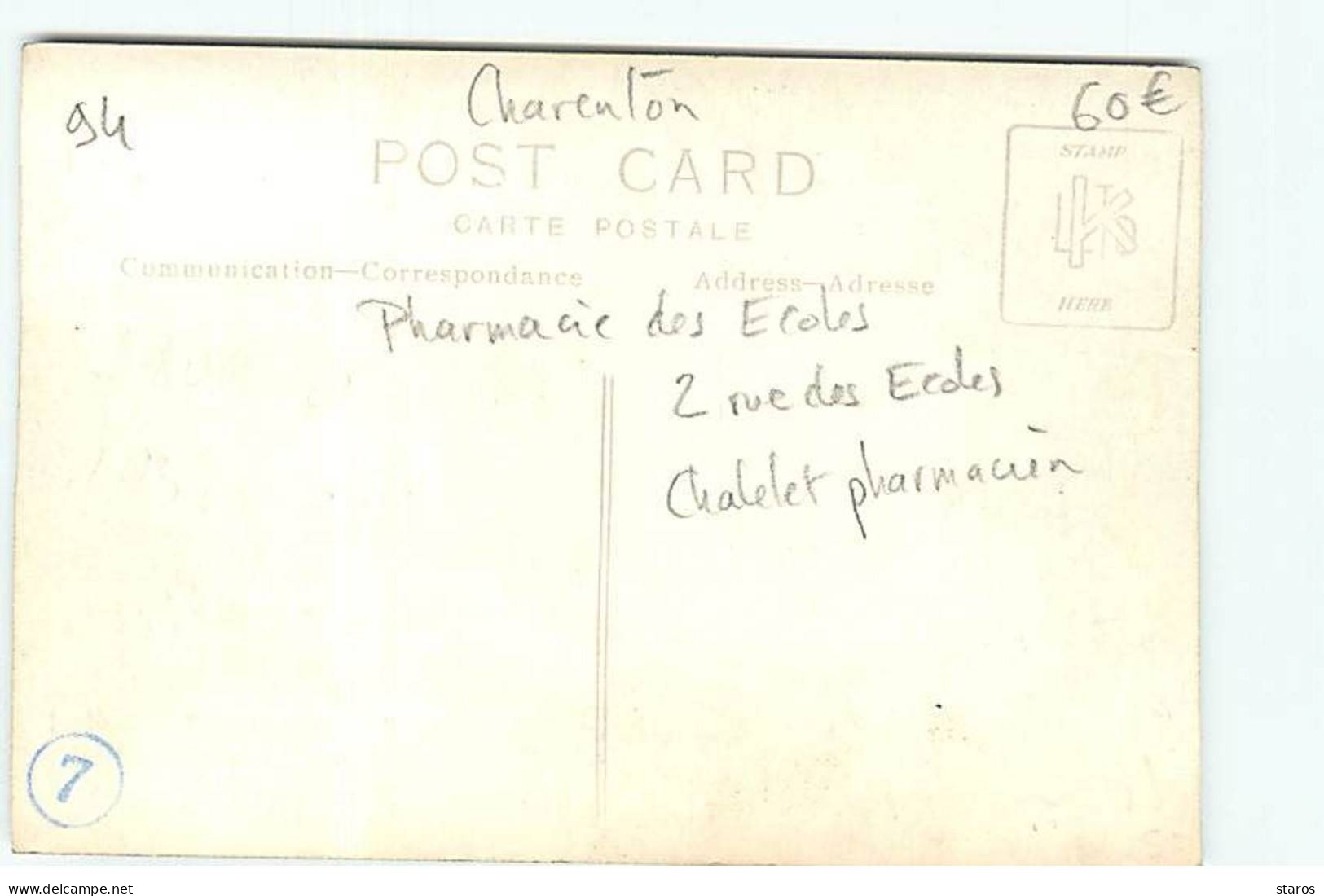 Carte Photo - CHARENTON - Pharmacie Des Ecoles - 2, Rue Des Ecoles - Chatelet Pharmacien - Charenton Le Pont