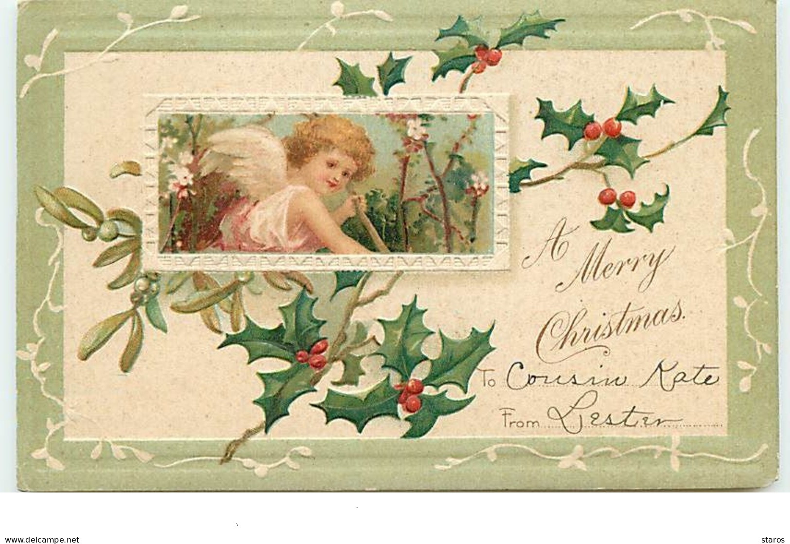 Carte Gaufrée - Clapsaddle - A Merry Christmas - Ange - Other & Unclassified