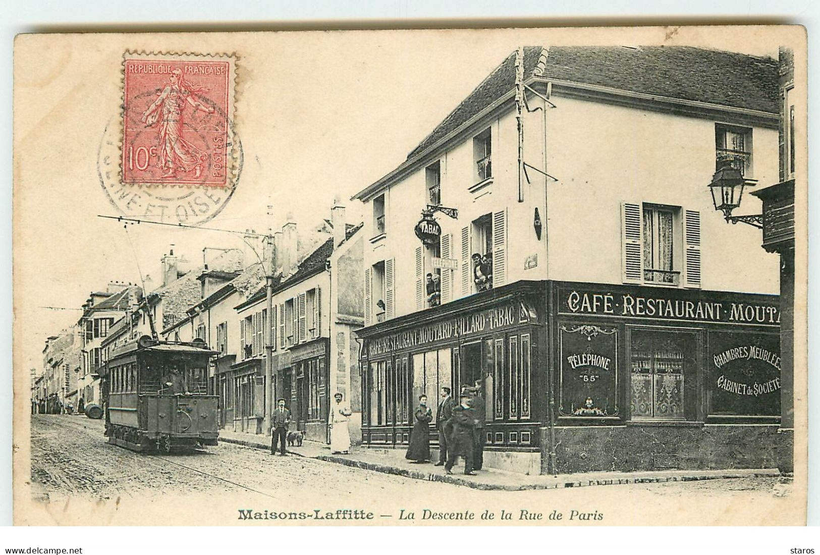 MAISONS-LAFFITTE - La Descente De La Rue De Paris - Café-Restaurant Moutard, Billard, Tramway - Maisons-Laffitte