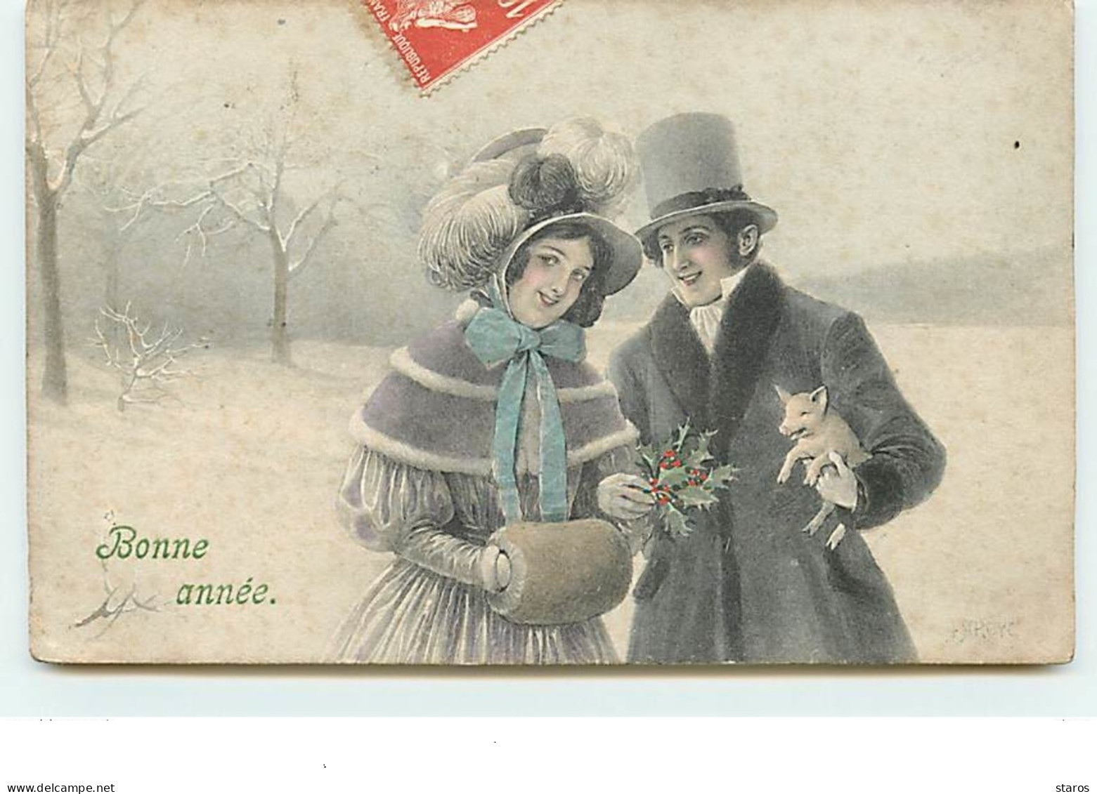 Bonne Année - Couple Se Promenant, L'homme Portant Un Petit Cochon - VK Vienne  N°5001 - New Year