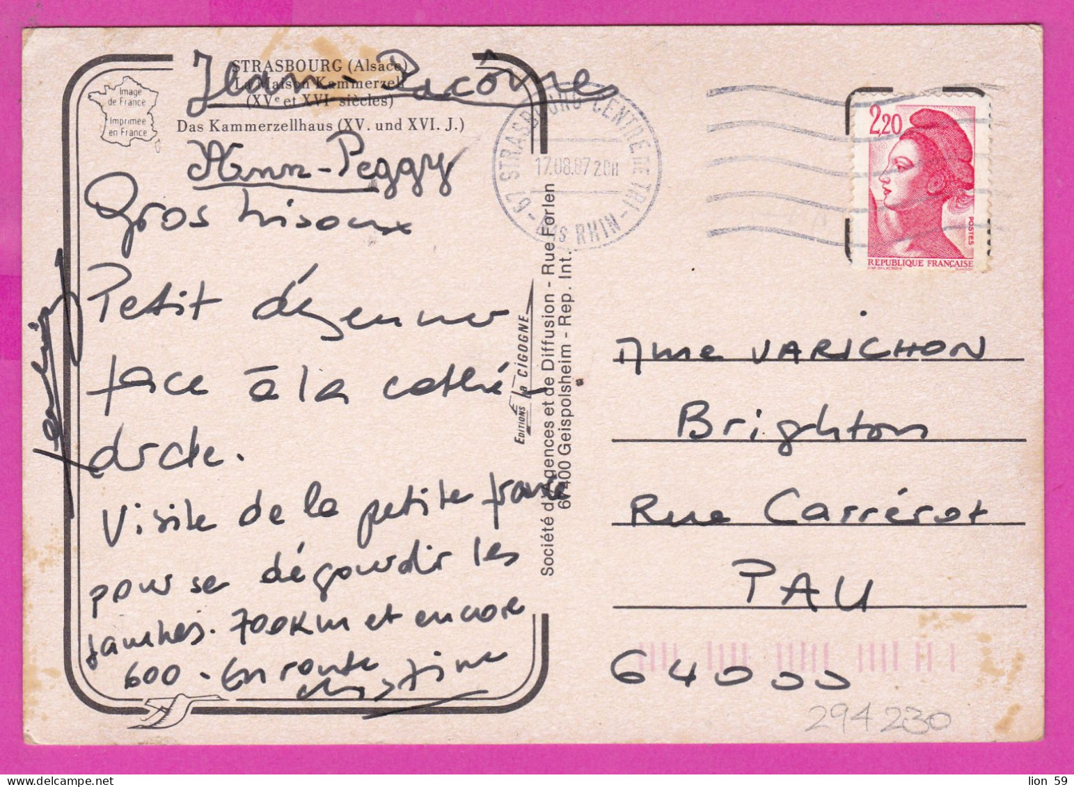 294230 / France - STRASBOURG La Maison Kammerzell Pharmacie DEER Animals PC 1985 USED 2.20 Fr. Liberty Of Gandon - 1982-1990 Vrijheid Van Gandon