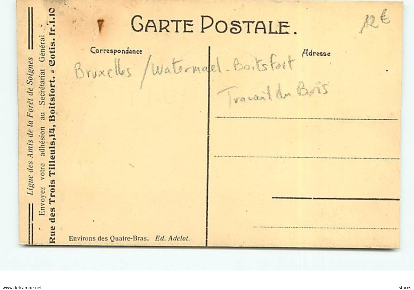BRUXELLES - Watermael - Boitsfort - Travail Du Bois - Autres & Non Classés