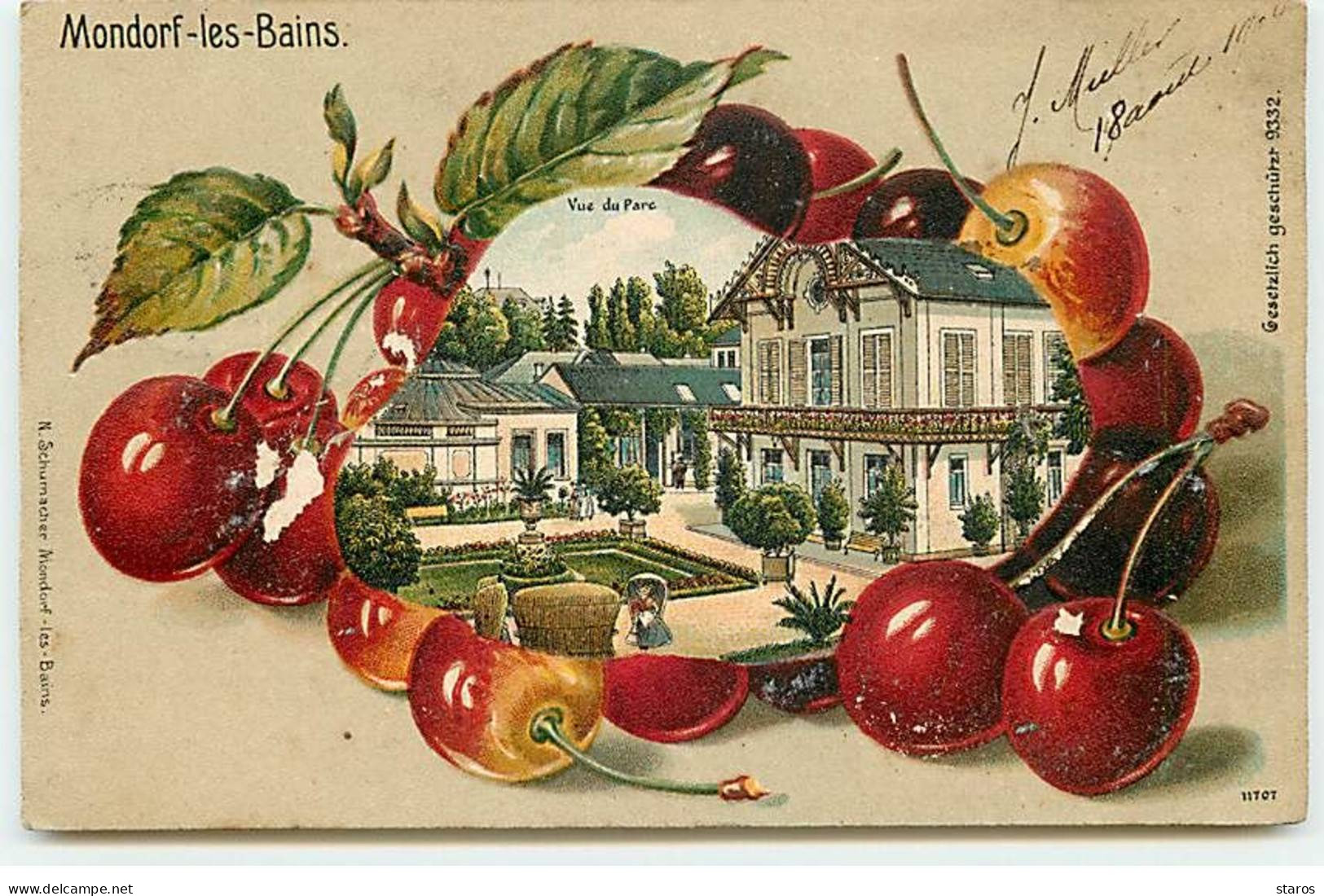 Luxembourg - MONDORF-LES-BAINS - Vue Du Parc - Carte Gaufrée - Cerises - Mondorf-les-Bains