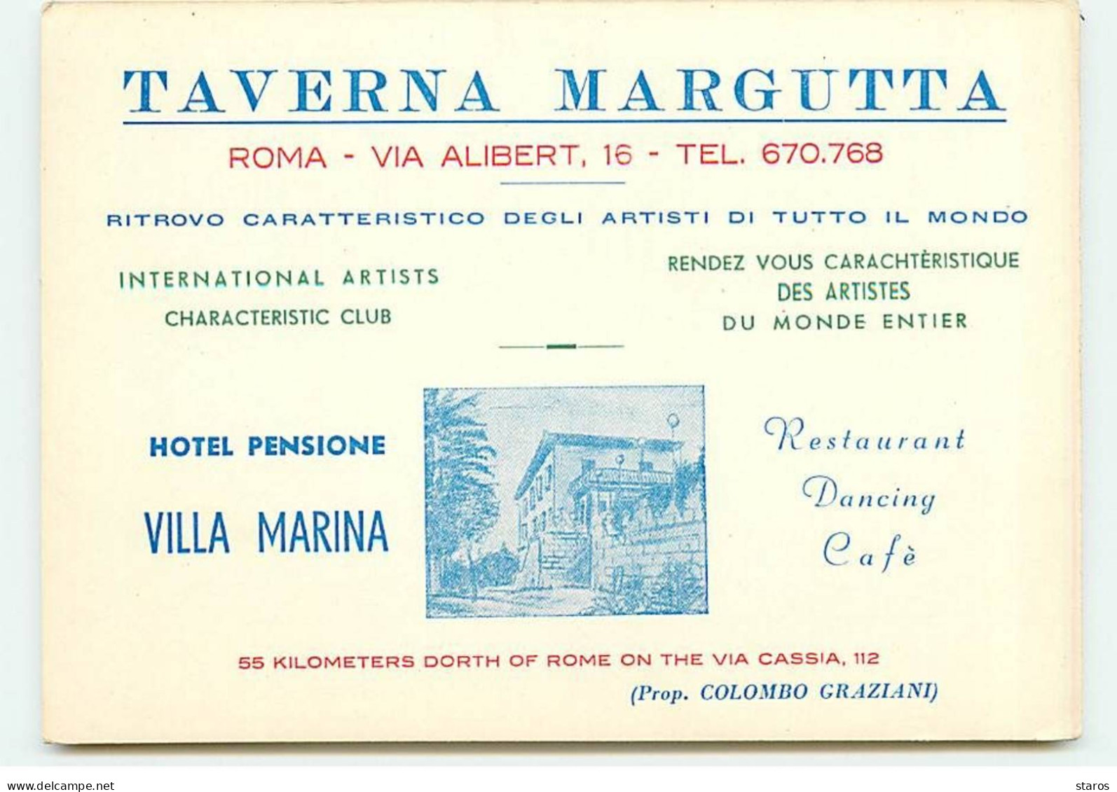 Italie - ROMA - Taverna Margutta - Hotel Pensione Villa Marina - Wirtschaften, Hotels & Restaurants