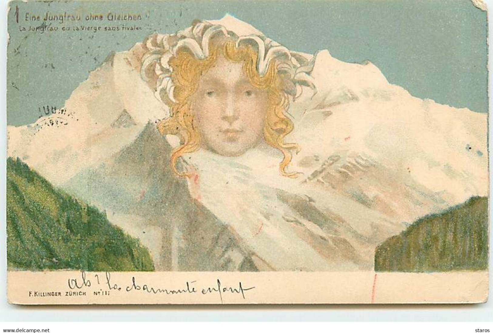 Fantaisie - F. Killinger - Zürich N°111 - La Jungfrau Ou La Vierge Sans Rivales - Montagnes Humanisées - Surréalisme - Andere & Zonder Classificatie