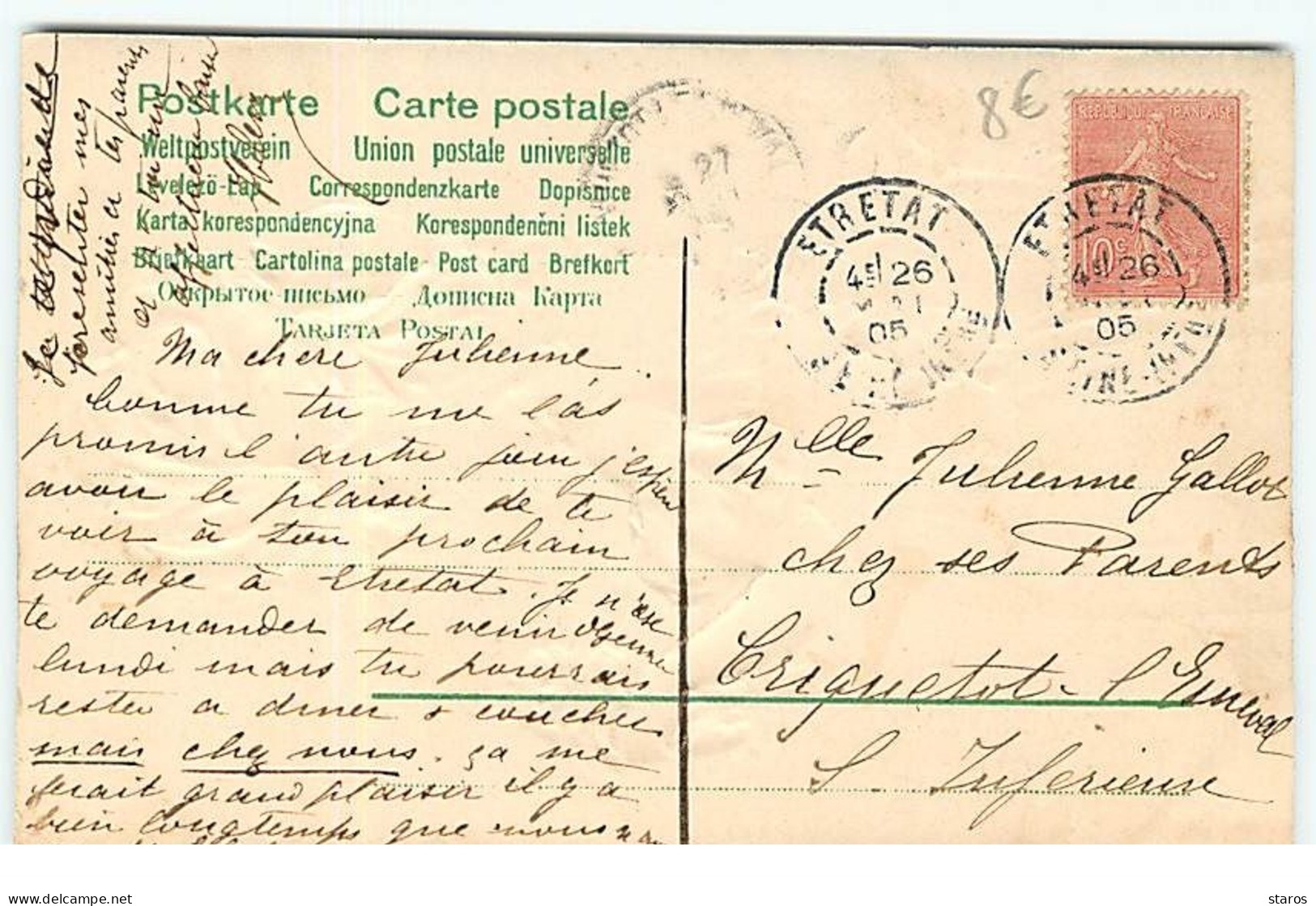 Carte Gaufrée - Jeune Femme Tenant Un Chiot - Femmes