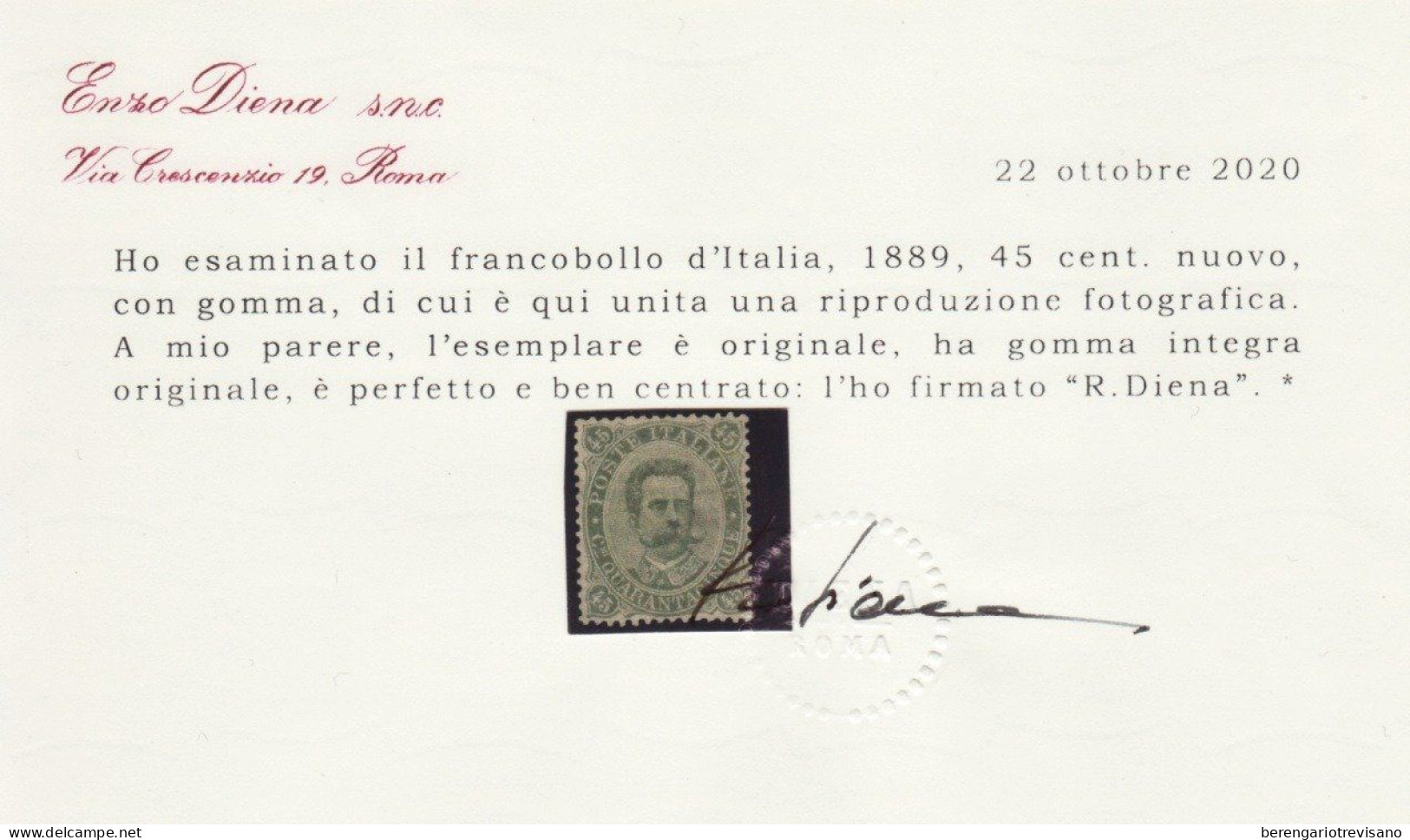 Regno D'Italia 1889 - 45 Centesimi. Umberto I, Splendido Verde Oliva E Perfettamente - Neufs