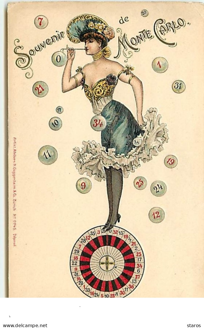 Carte Gaufrée - Souvenir De MONTE-CARLO - Jeune Femme Légèrement Vêtue Faisant Des Bulles - Monte-Carlo