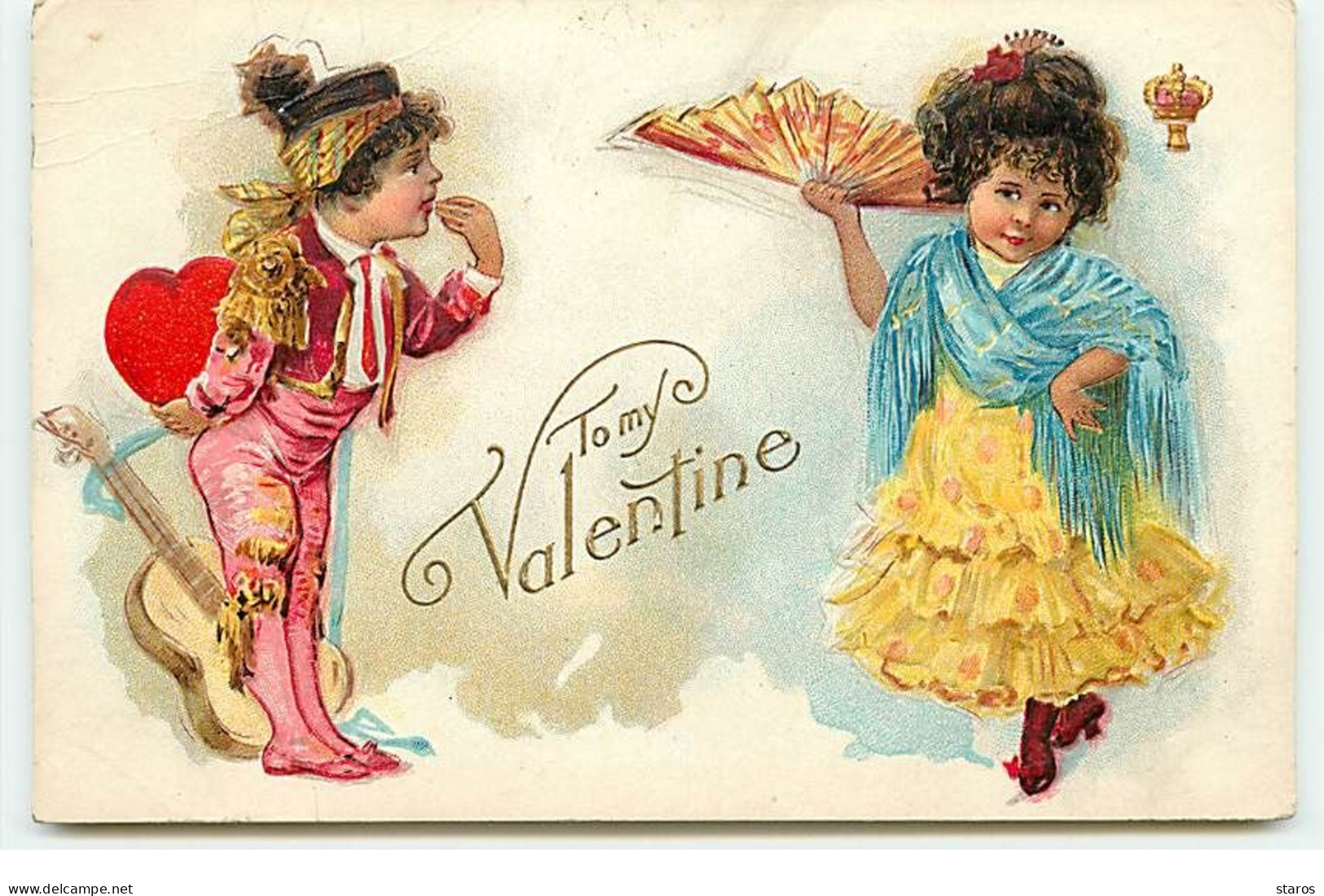Carte Gaufrée - To My Valentine - Fillettes En Tenue Espagnole - Valentinstag