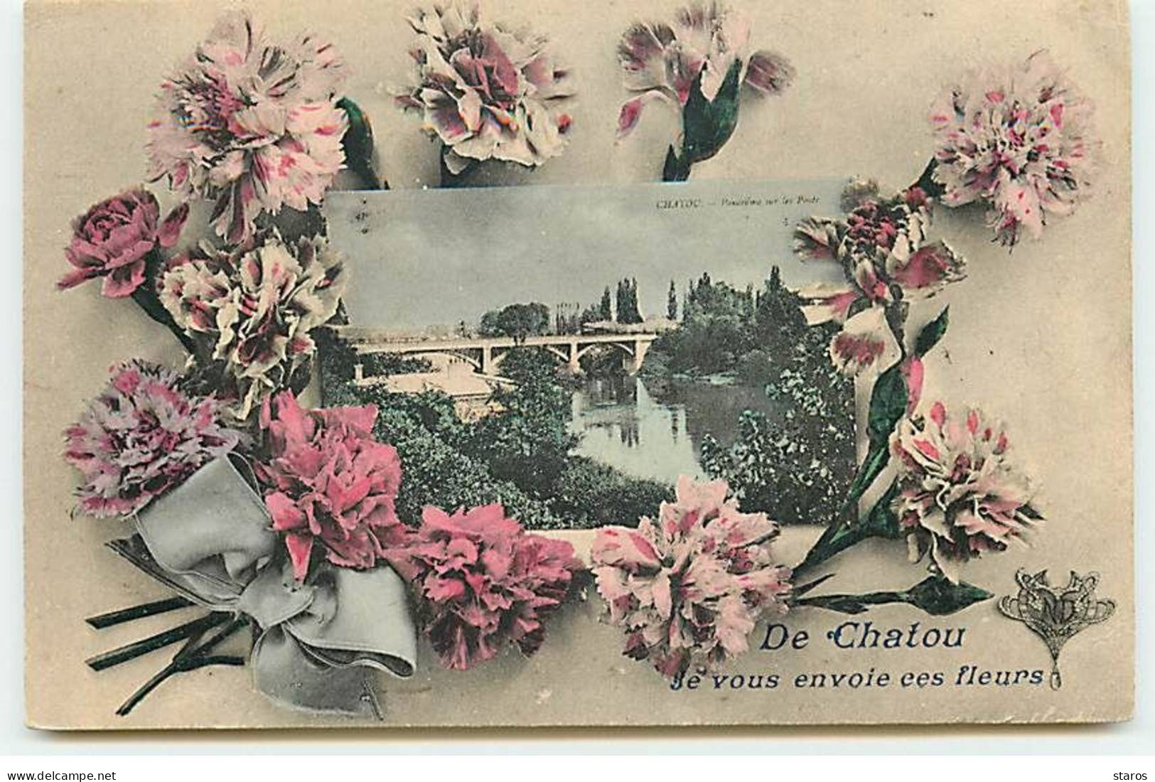 CHATOU - De Chatou Je Vous Envoie Ces Fleurs - Panorama Sur Les Ponts - Oeillets - Chatou