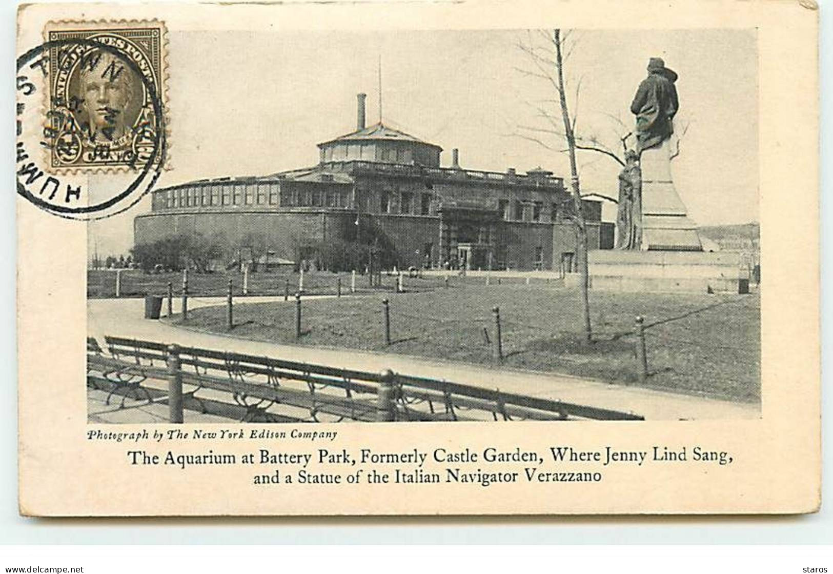 Etats-Unis - NEW YORK - The Aquarium At Battery Park, Formerly Castle Garden ... Statue Of Verazzano - Parcs & Jardins