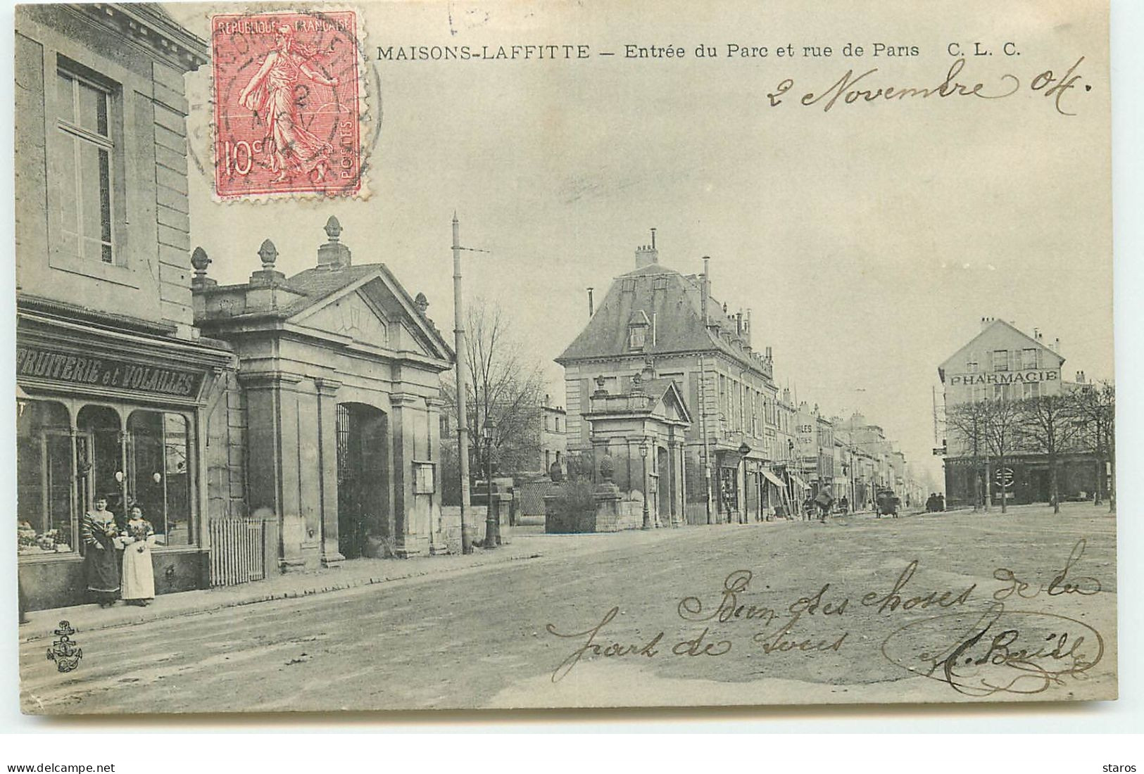 MAISONS-LAFFITTE - Entrée Du Parc Et Rue De Paris - Fruiterie Et Volailles - CLC - Maisons-Laffitte