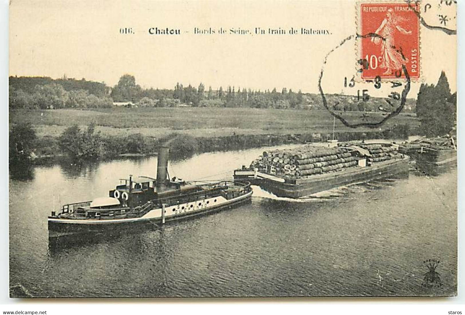 CHATOU - Bords De Seine - Un Train De Bateaux - Péniches Transportant Des Troncs D'arbre - Chatou