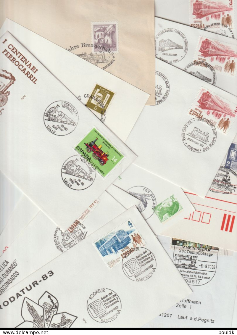 50 Covers & Cards With Trains As A Theme, Either Stamps Or Postmarks. Postal Weight 0,255 Kg. Please Read Sales Conditio - Trains