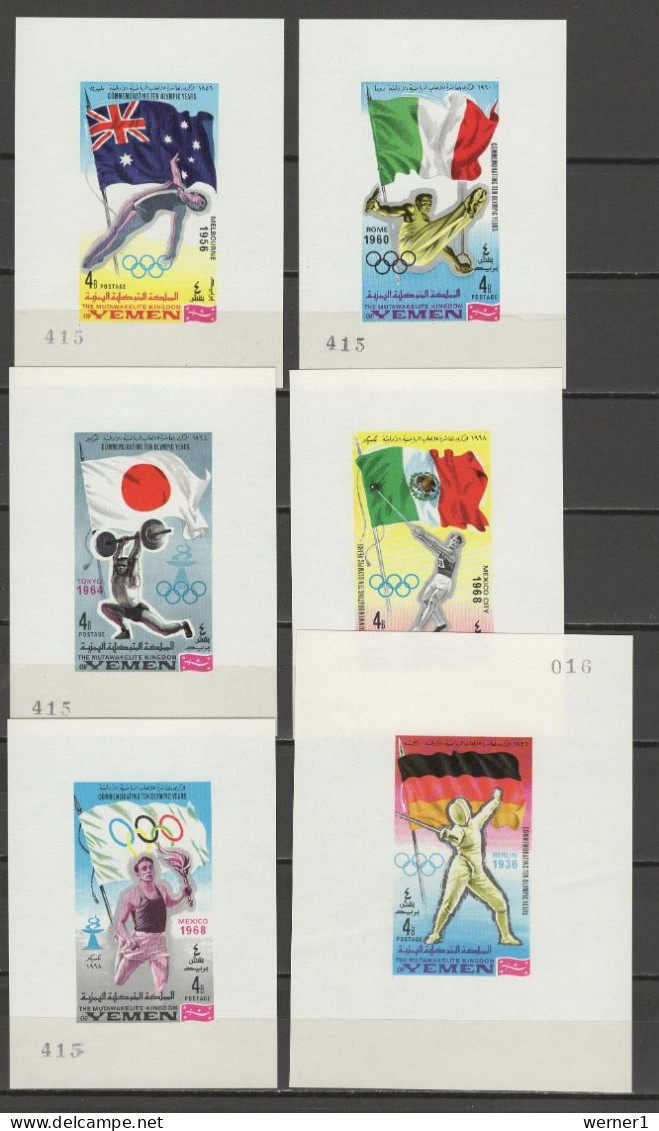 Yemen Kingdom 1968 Olympic Summer Games, Cycling, Fencing, Equestrian, Athletics Etc. Set Of 12 S/s Imperf. MNH -scarce- - Verano 1968: México