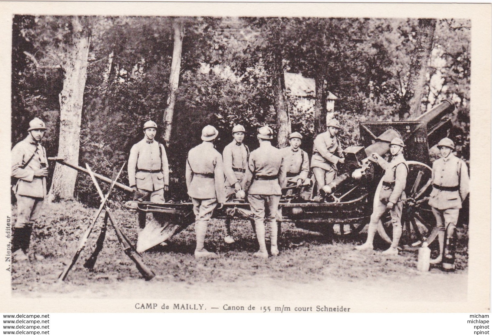 Carte Postale  14/18  Camp De Mailly Canon  De 155 Court - 1914-18