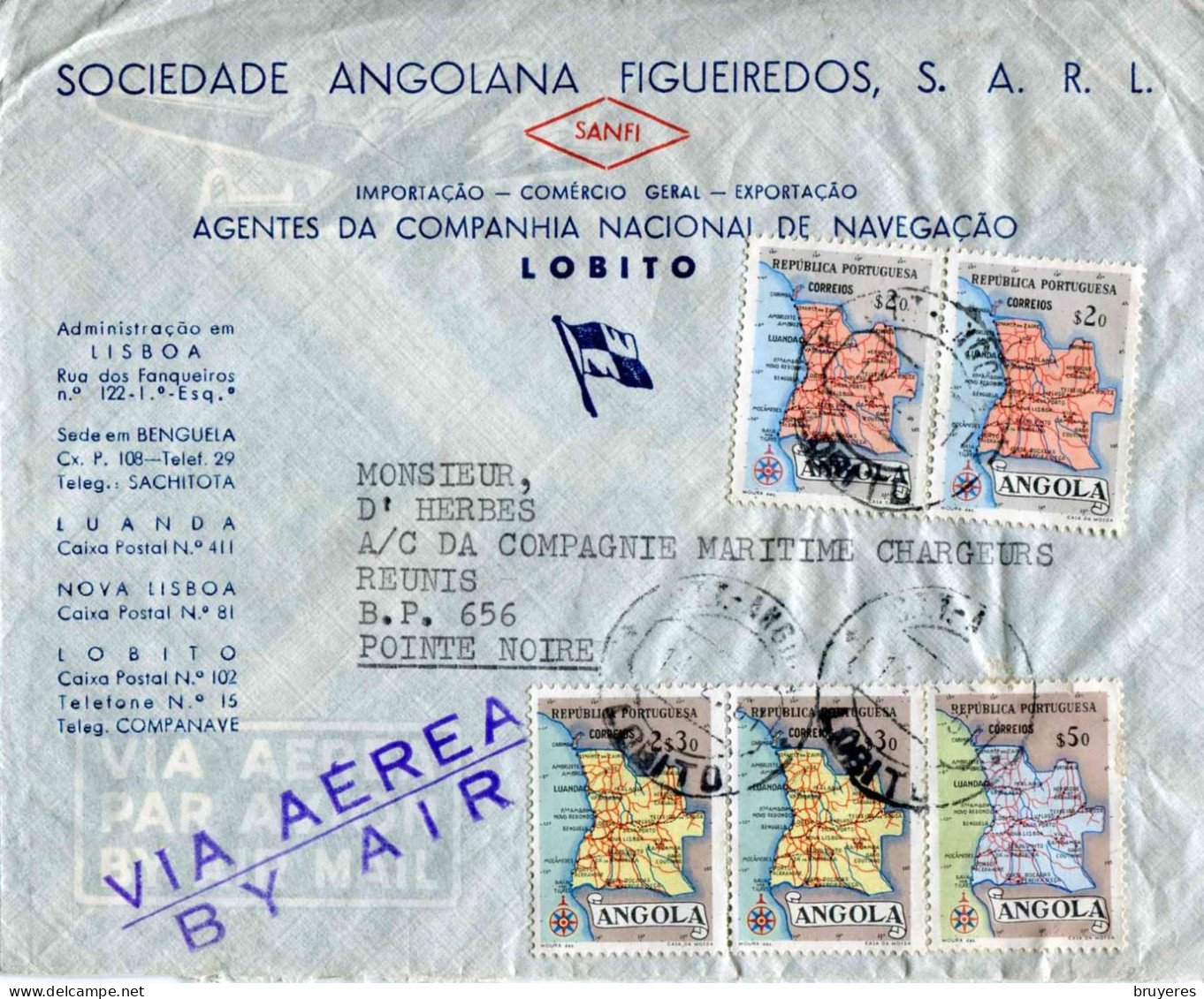 ENV. De 1961 Avec Timbres De1955 D'ANGOLA "CARTES DE LA PROVINCE" - Angola