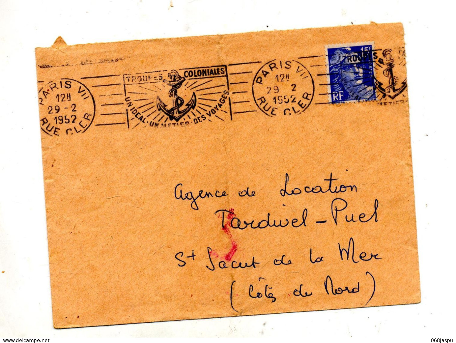 Lettre Flamme Paris VII Troupes Coloniales Sur Gandon - Mechanical Postmarks (Advertisement)