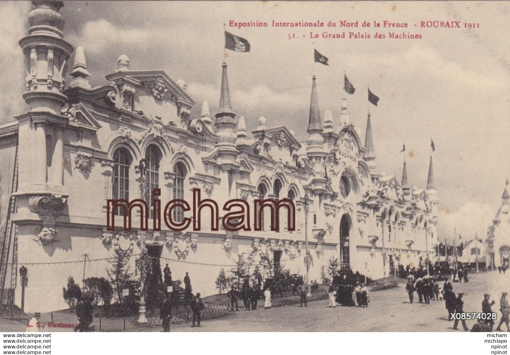 CPA  59 ROUBAIX Exposition Internationale 1911 Grand Palais  Des Machines Vignette Au Dos    - Tres Bon état - Roubaix