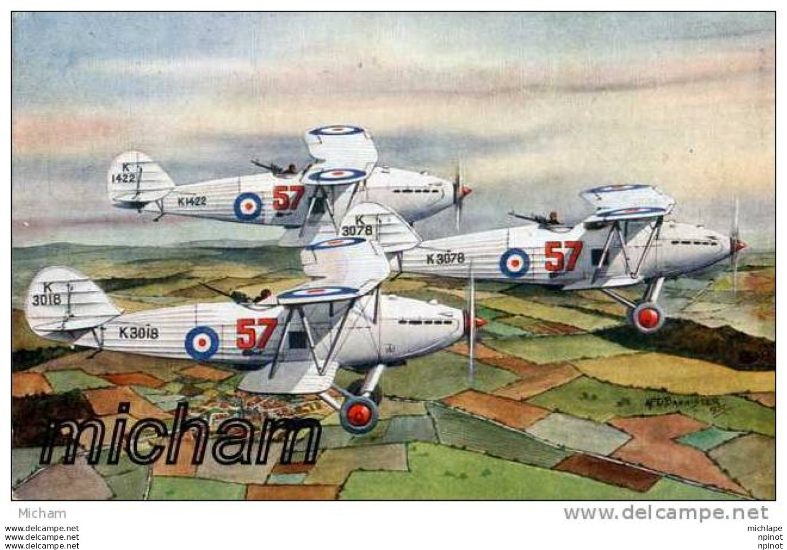 CPA  THEME  AVIATION   RAF  HAWKER  HART  COULEURS     PARFAIT ETAT - Airmen, Fliers