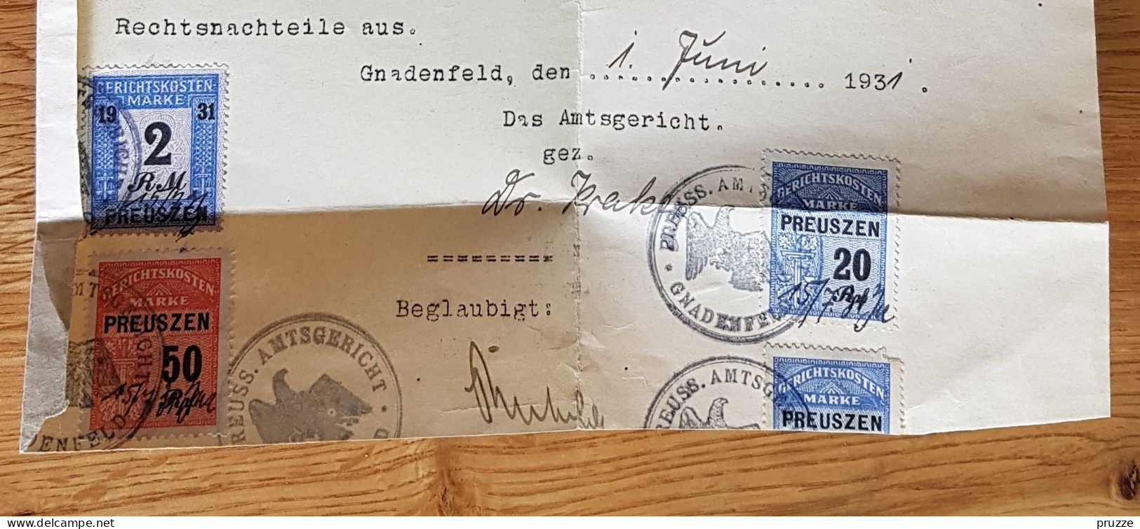 Amtsgericht Gnadenfeld 1931 Nach Ostrosnitz, Mit Inhalt, Michel-Nr. Dienst 124 U. Gerichtskostenmarken PREUSZEN - Enveloppes