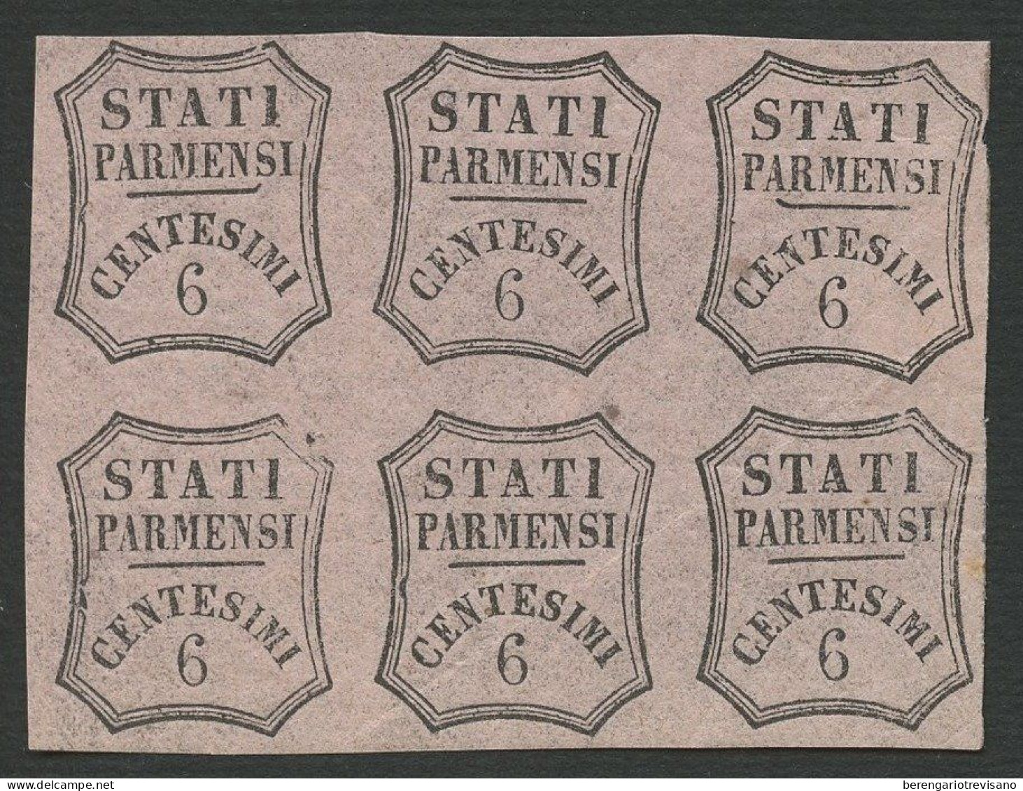 Antichi Stati Italiani - Parma 1857 - 6 Centesimi Rosa Chiaro Per Giornali Inediti In Blocco Di 6 Esemplari Nuovi Integr - Parme