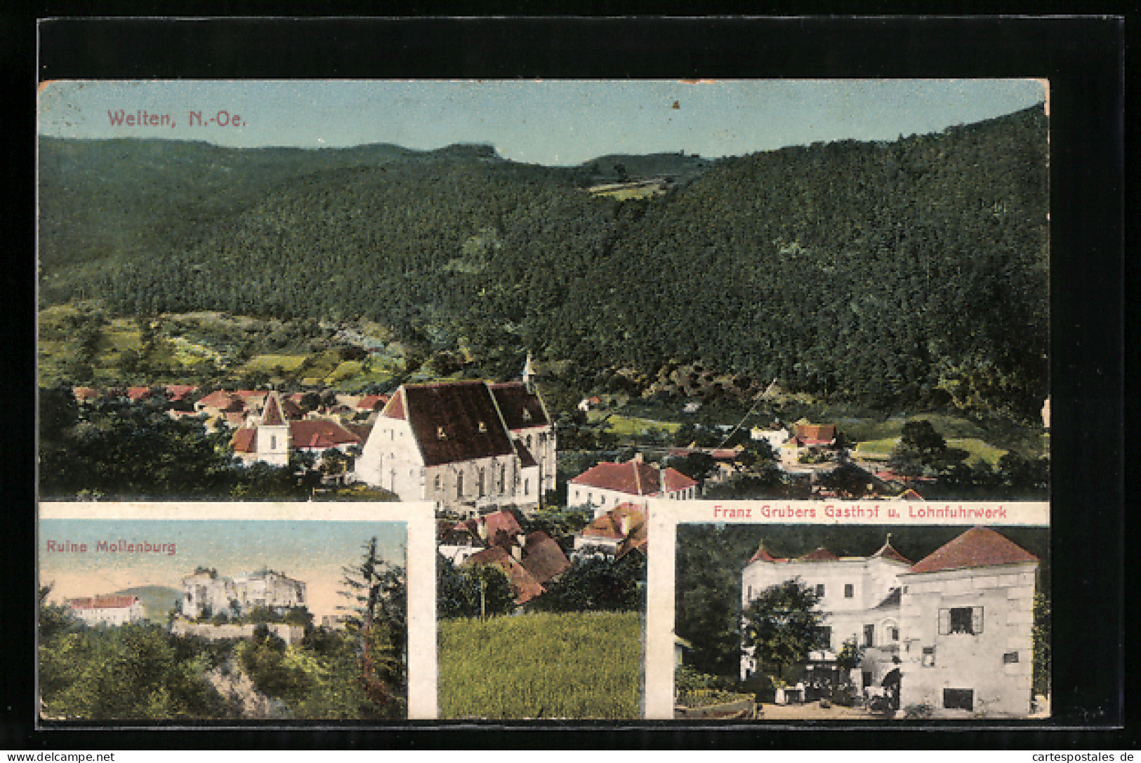 AK Weiten, Franz Grubers Gasthof U. Lohnfuhrwerk, Ruine Mollenburg, Teilansicht Mit Kirche  - Otros & Sin Clasificación