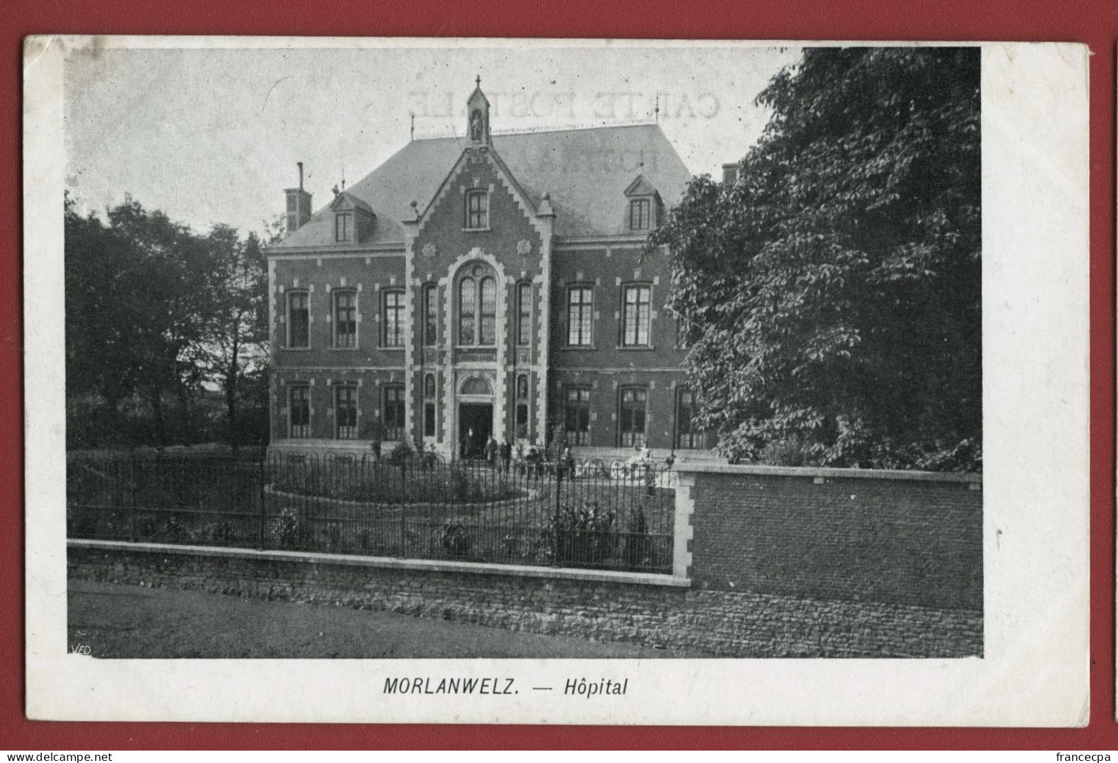 945 - BELGIQUE - MORLANWELZ - Hôpital  - DOS NON DIVISE - Morlanwelz