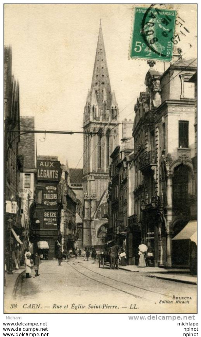 CPA  14  CAEN  RUE ET EGLISE ST PIERRE  ANIMATION PARFAIT ETAT - Caen