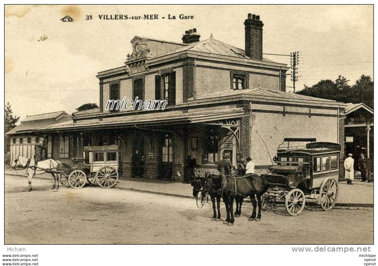 CPA  14   VILLERS SUR MER   LA GARE  BEAU PLAN D'ATTELAGE        PARFAIT ETAT - Villers Sur Mer