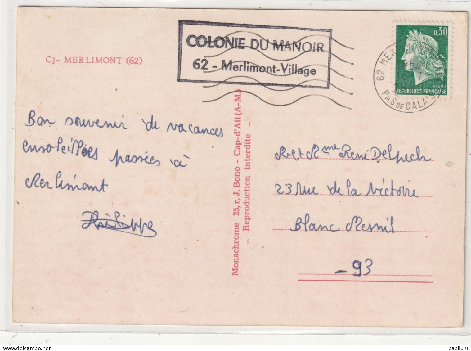 200 DEPT 62 : édit. Monachrome : Merlimont " Tampon Colonie Du Manoir " " Multivues " - Other & Unclassified