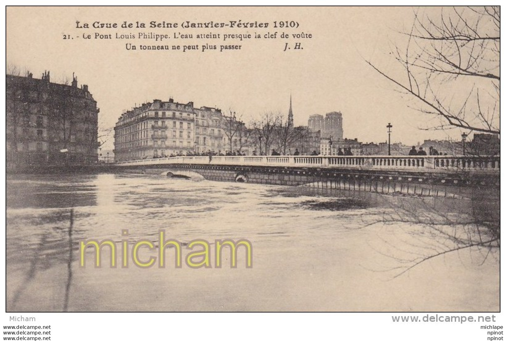 CPA    75 PARIS    CRUE  DE 1910  PONT LOUIS PHILIPPE  TB ETAT - Überschwemmung 1910