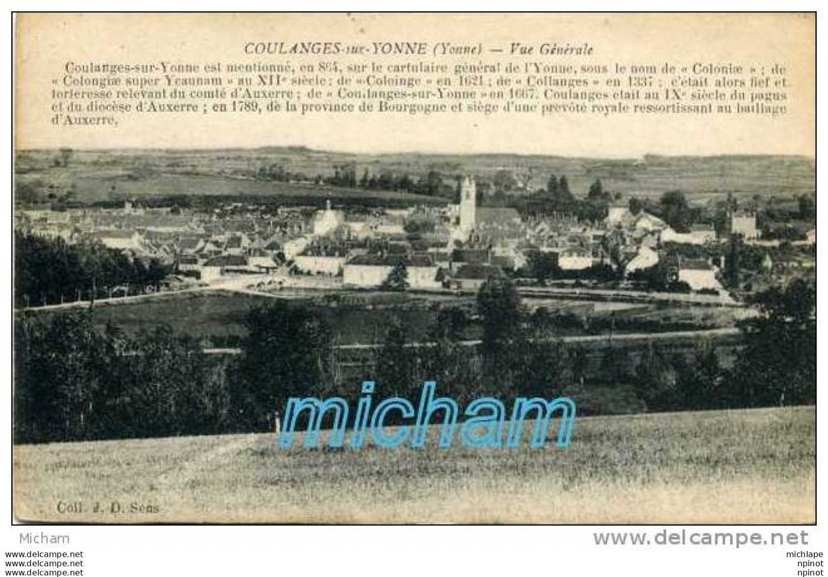 CPA 89  COULANGES SUR YONNE   VUE GENERALE  TB ETAT - Coulanges Sur Yonne