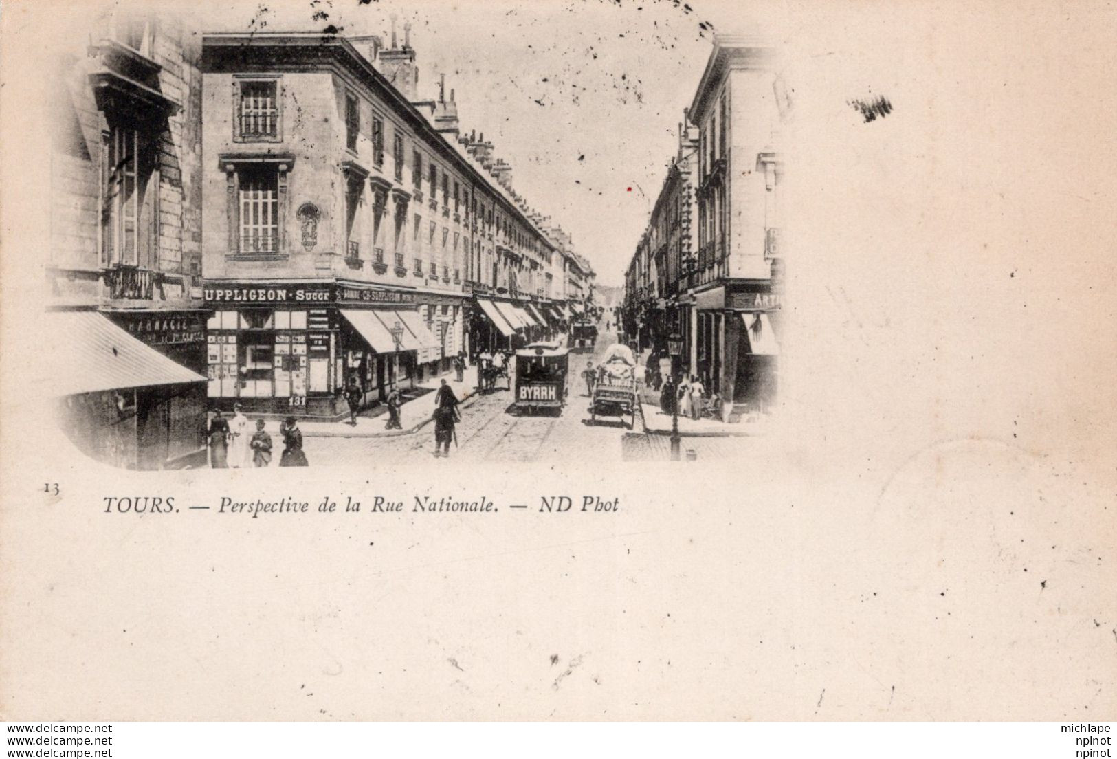 C P A  -  37 -  TOURS  - Perspective De La Rue  Nationale  PIONNIERE DE 1899 Cachet Au Dos - Tours