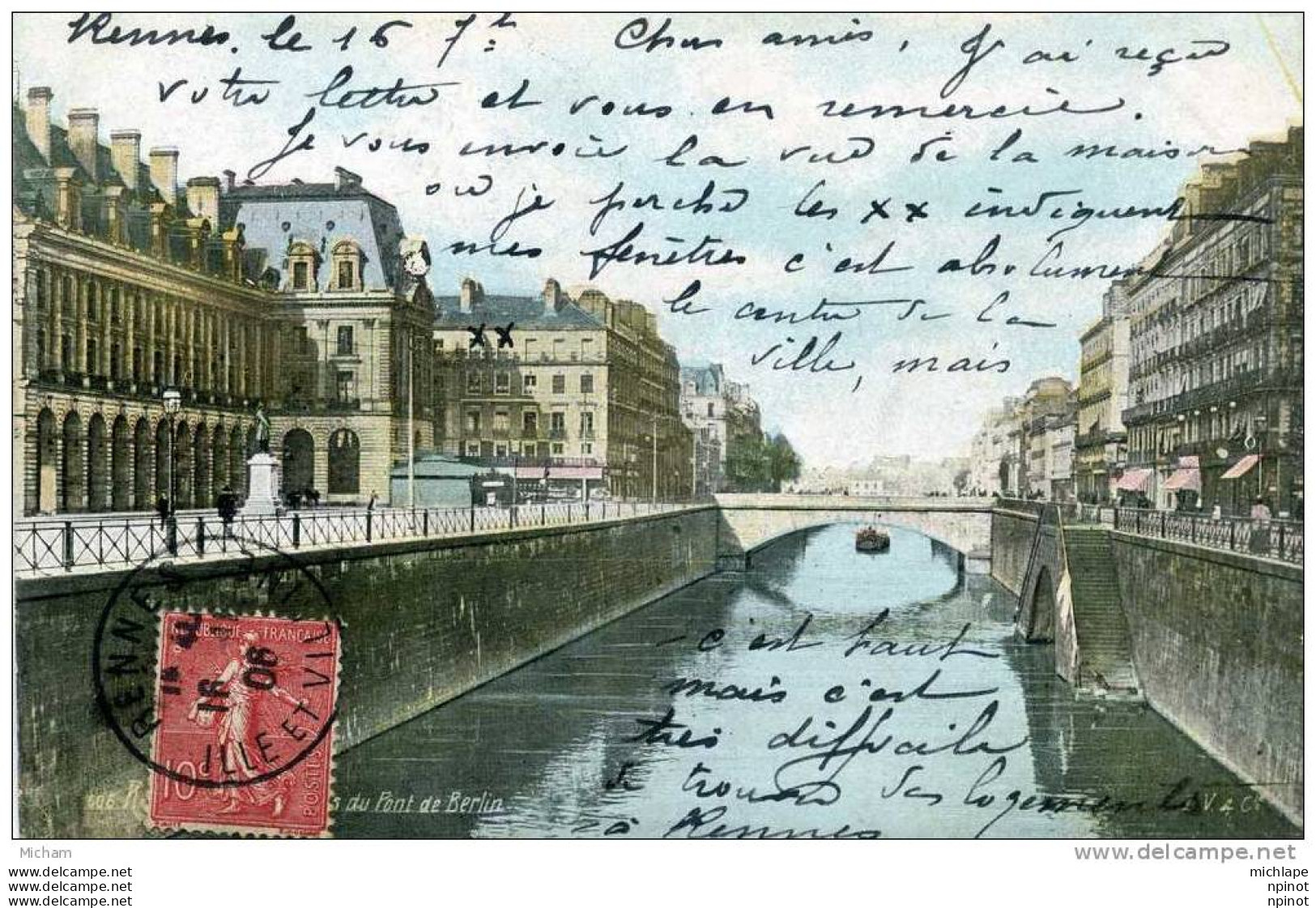 CPA 35 RENNES  LE CANAL ET LE PONT DE BERLIN COULEURS    PARFAIT ETAT - Rennes