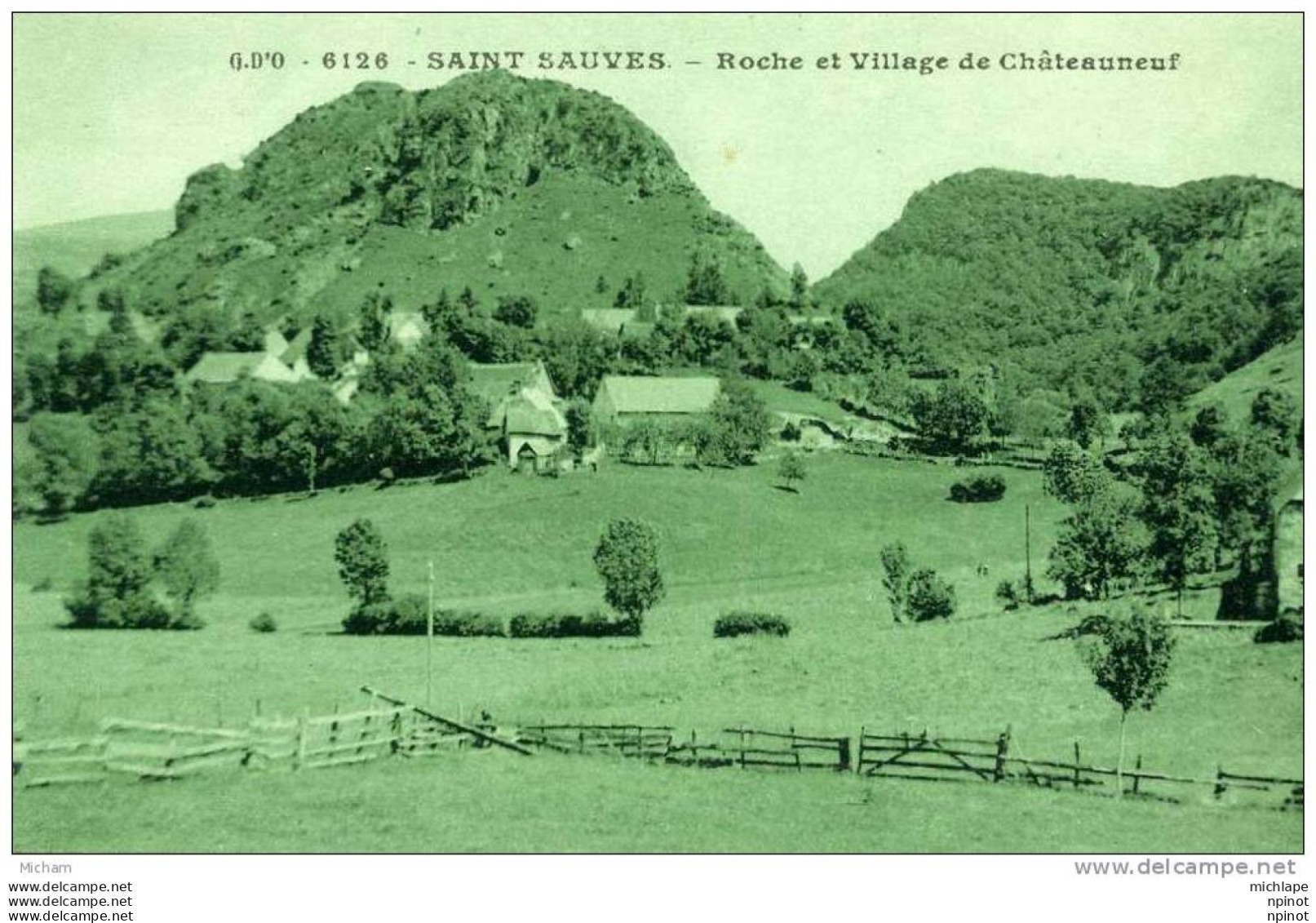 CPA 63     SAINT  SAUVES  ROCHE ET VILLAGE DE CHATEAUNEUF  VERTE PARFAIT ETAT - Other & Unclassified