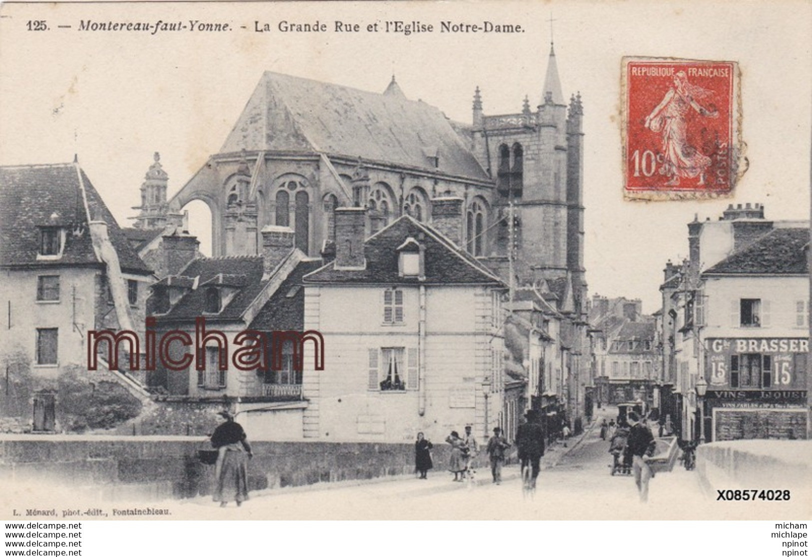 CPA 77  MONTEREAU  Grande Rue  Et église Notre Dame - Montereau