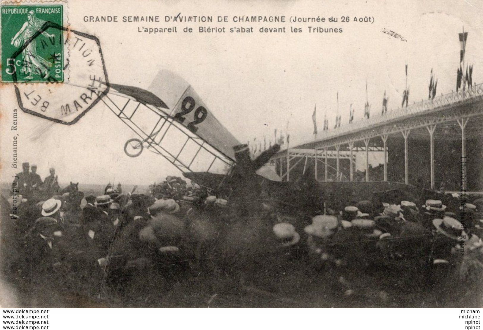 CPA - 51 - BETHENY - Grande Semaine De L'aviation (28 Aout ) L'appareil De Blériot S'abat Devant Les Tribunes - Bétheny