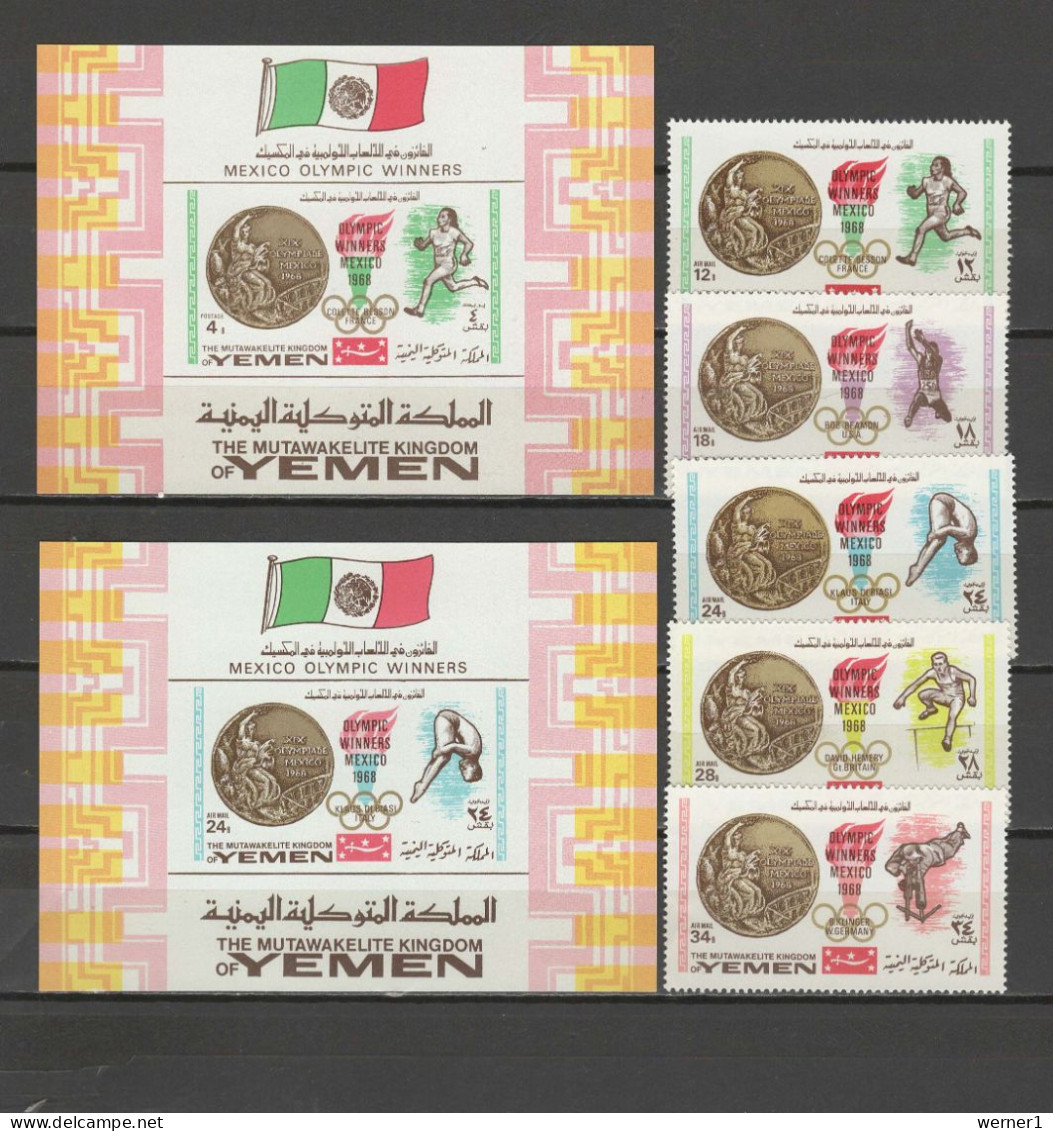 Yemen Kingdom 1968 Olympic Games Mexico, High Jump, Athletics Etc. Set Of 5 + 2 S/s MNH - Summer 1968: Mexico City