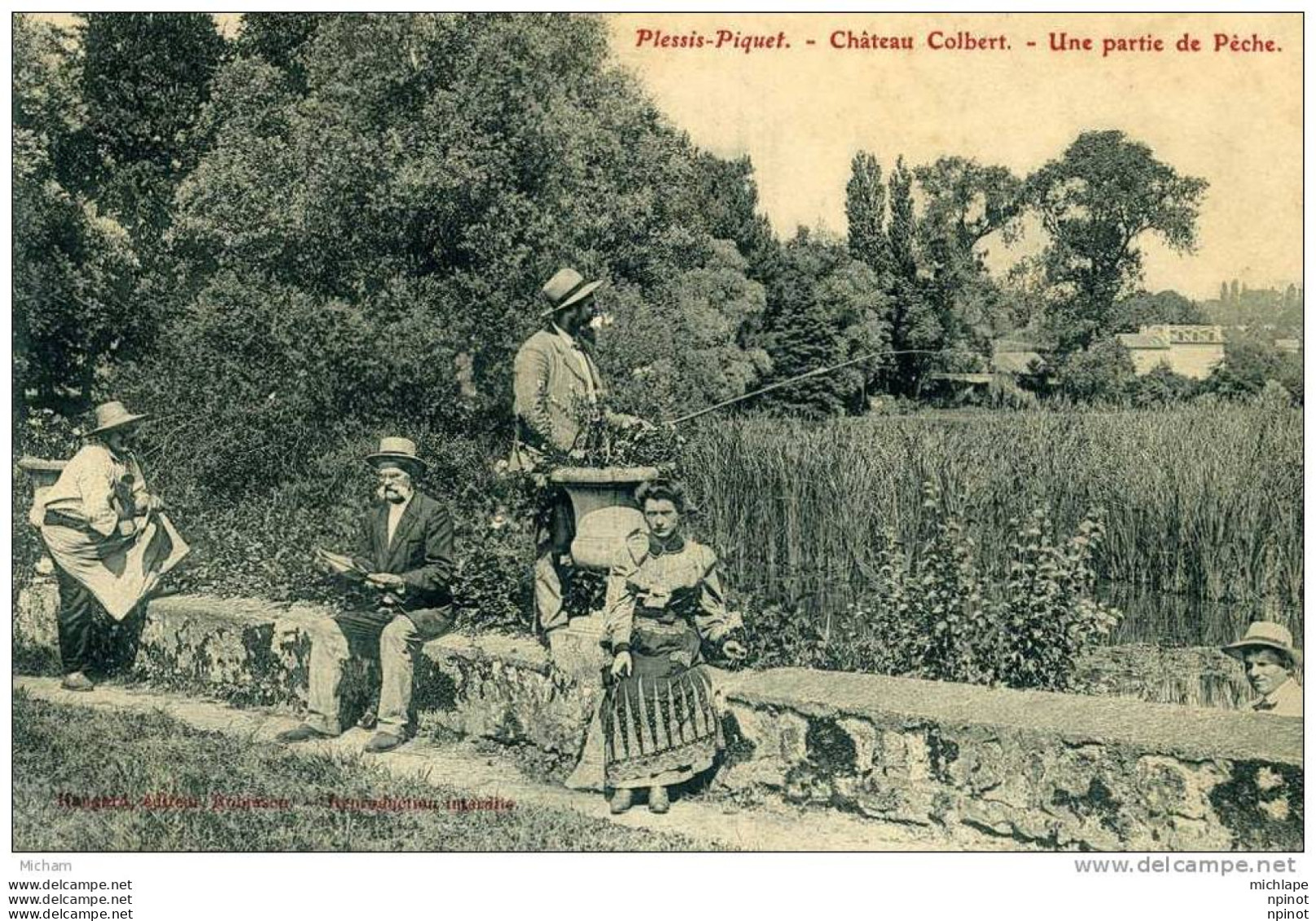 CPA 92  LE PLESSIS PIQUET CHATEAU COLBERT UNE PARTIE DE PECHE  TRES  BEAU PLAN PARFAIT ETAT - Autres & Non Classés