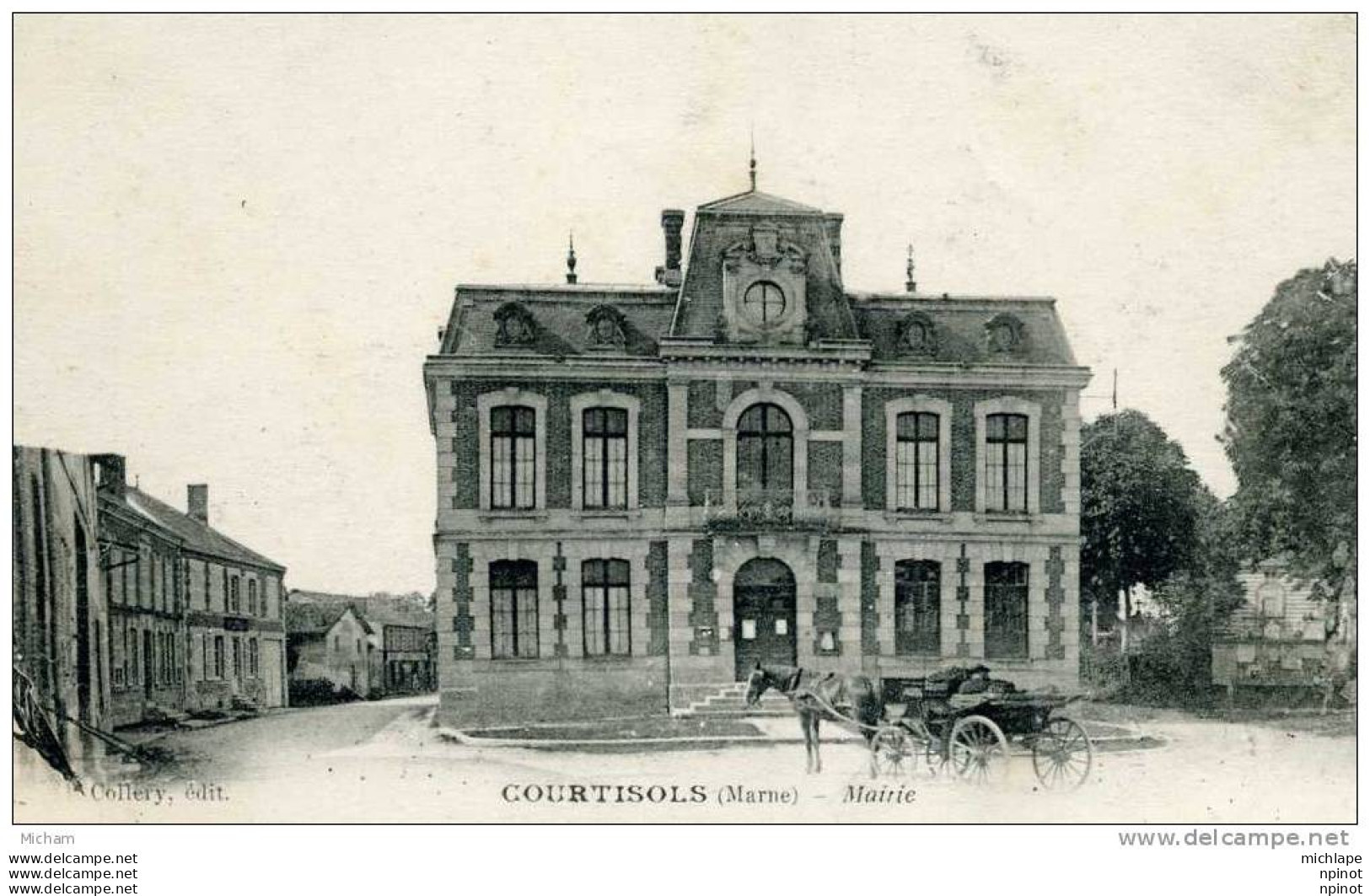 CPA  51   COURTISOLS   MAIRIE   ANIMATION  ATTELAGE    PARFAIT ETAT - Courtisols