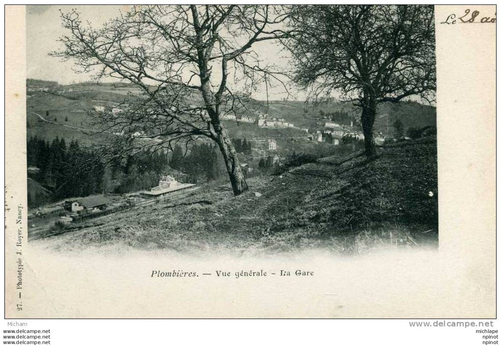 CPA 88 PLOMBIERES PIONNIERE DE 1899 CACHET POSTAL AU DOS  VUE  GENERALE LA GARE  PARFAI ETAT - Plombieres Les Bains