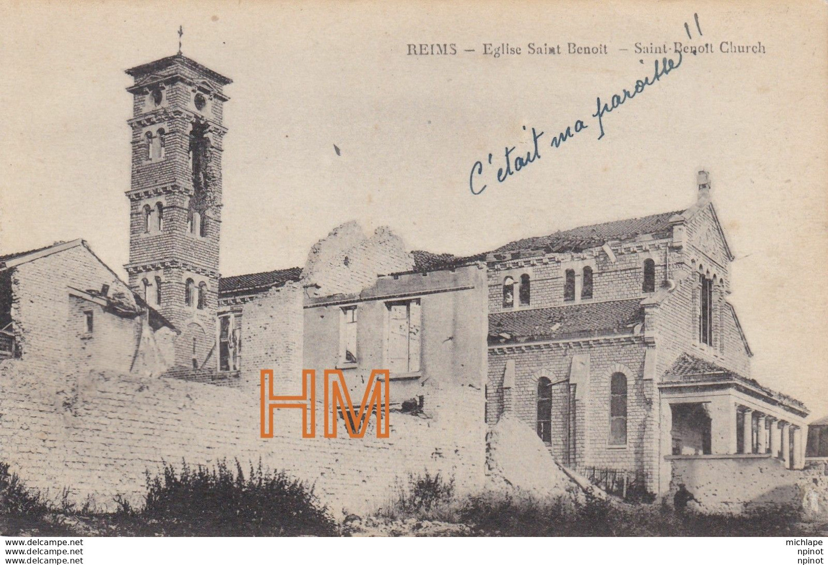 CPA THEME  MILTARIA  14/18 REIMS  Eglise Saint Benoist - War 1914-18