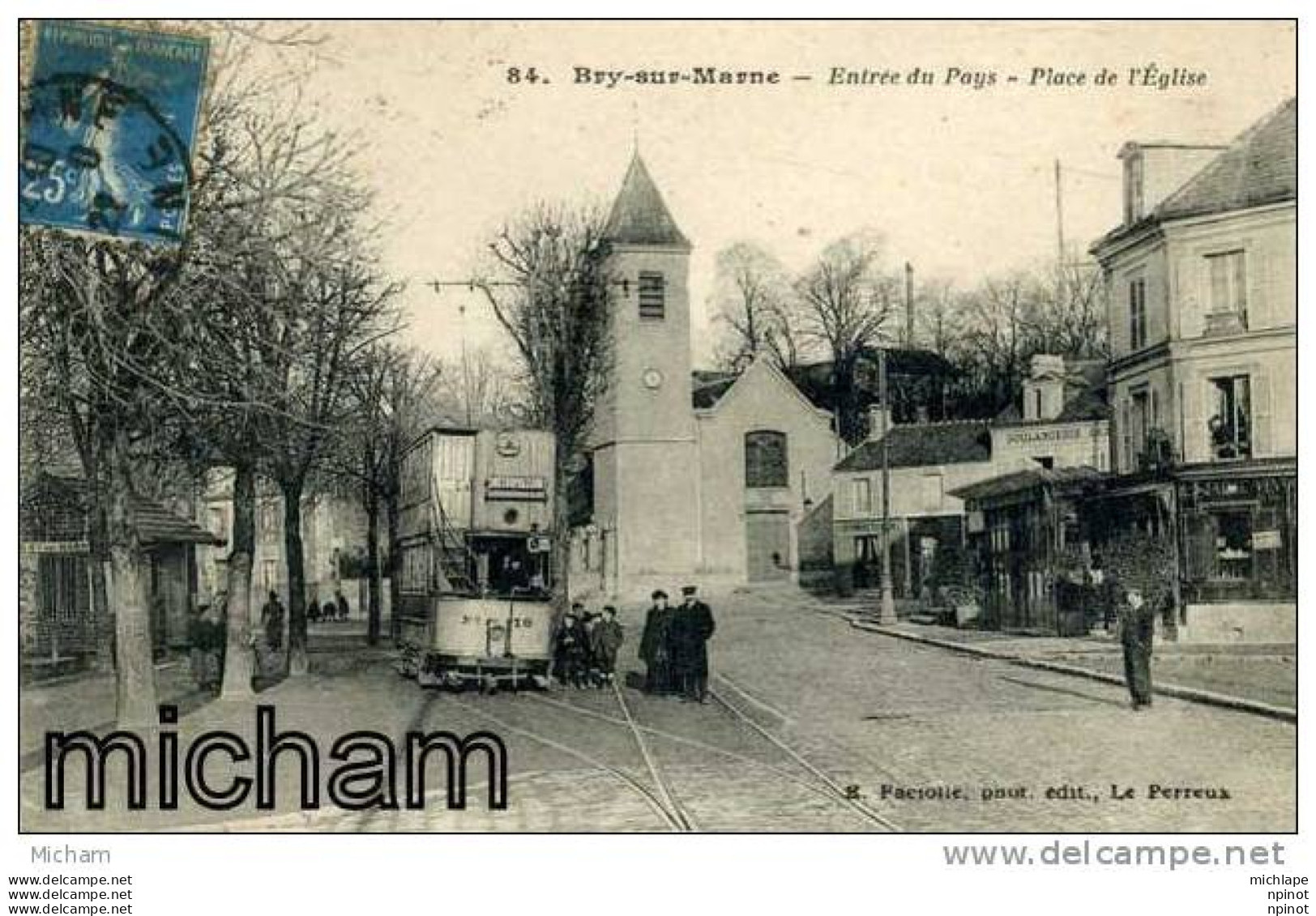 CPA  94  BRY SUR MARNE  ENTREE DU PAYS PLACE DE L'EGLISE  ANIMATION BEAU PLAN DE TRAM    PARFAIT ETAT - Bry Sur Marne