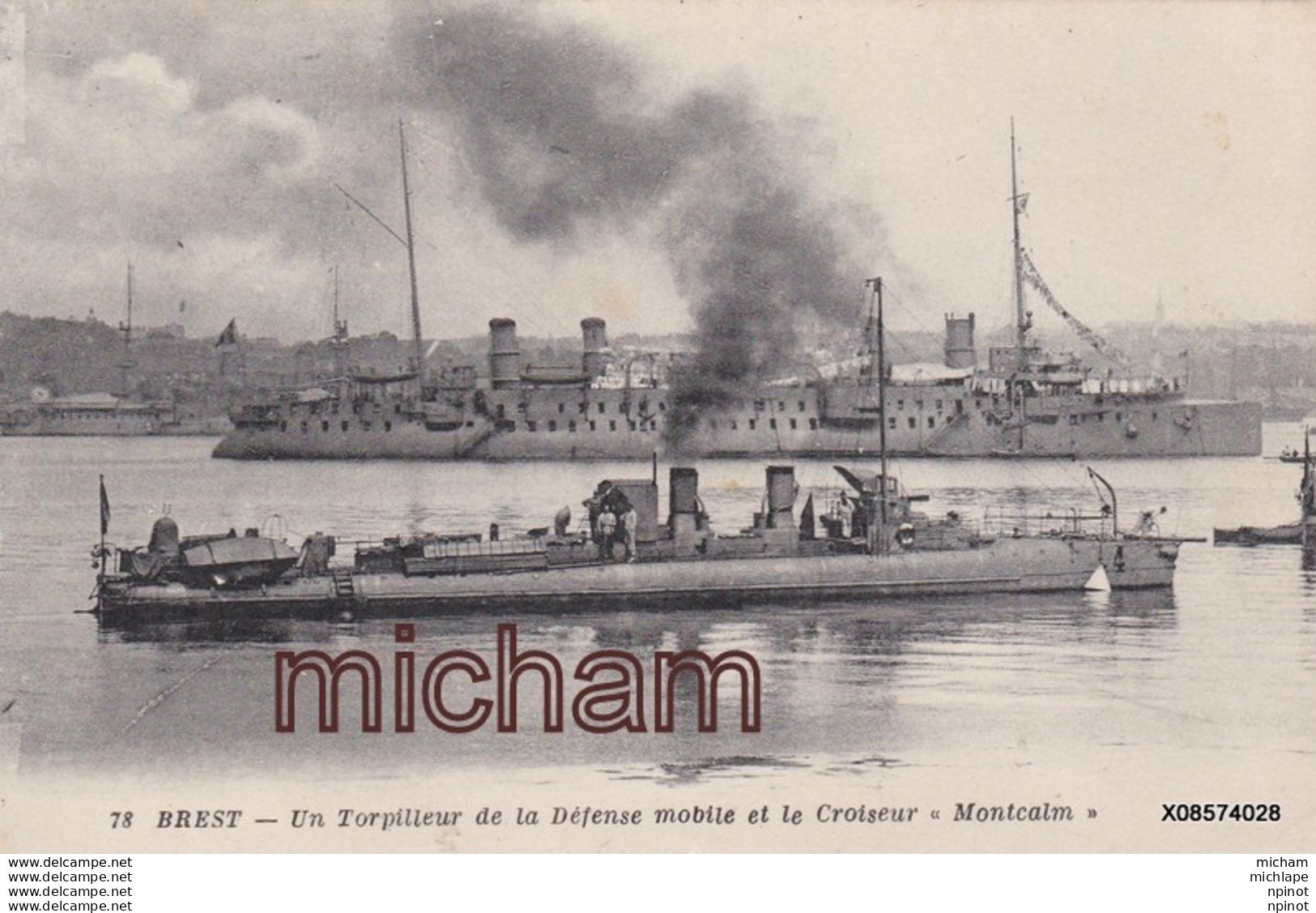 CPA  29 BREST Un Torpilleur Et Le Croiseur Montcalm Tres Bon état - Brest