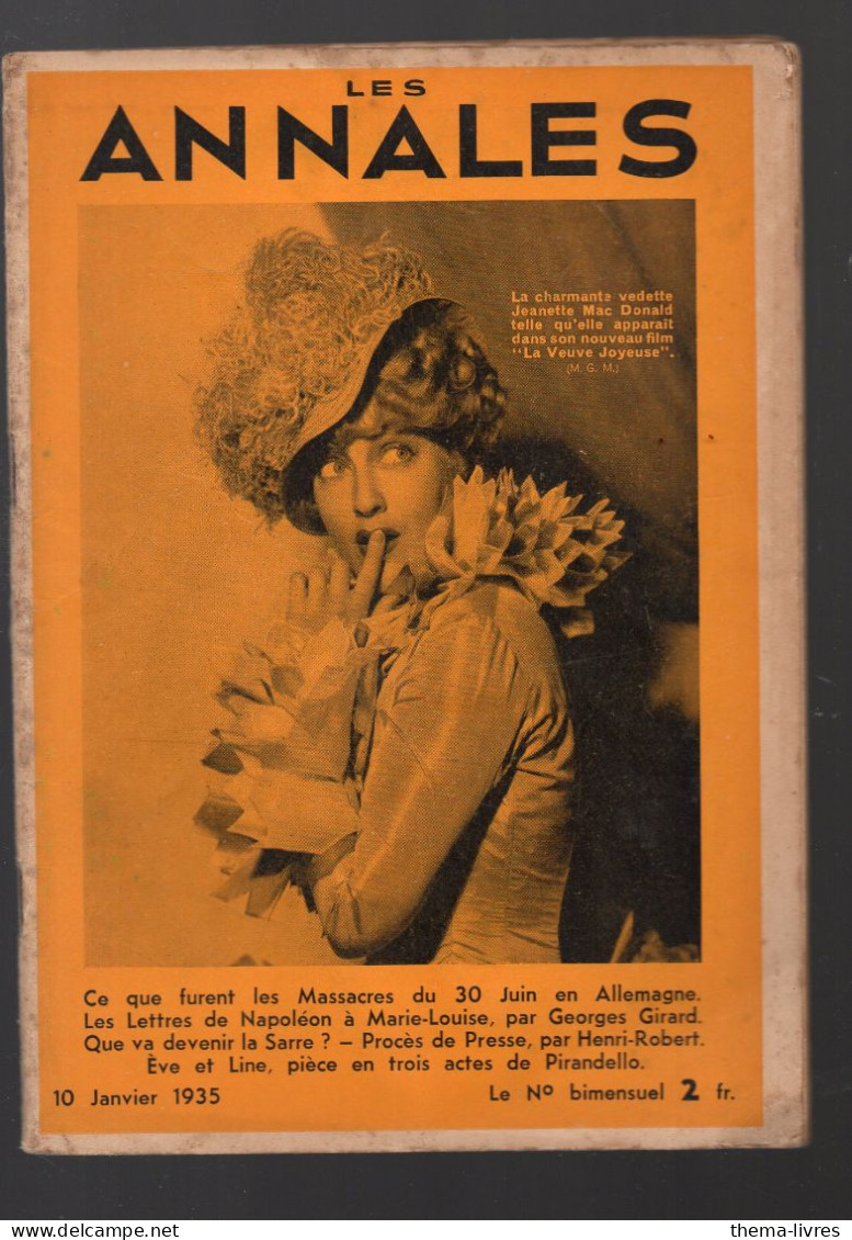 (cinéma)  Revue LES ANNALES 2522 Du 10 Janvier 1935  JEANNETTE MC DONALD En Couverture (M6510/2522) - Cinéma/Télévision