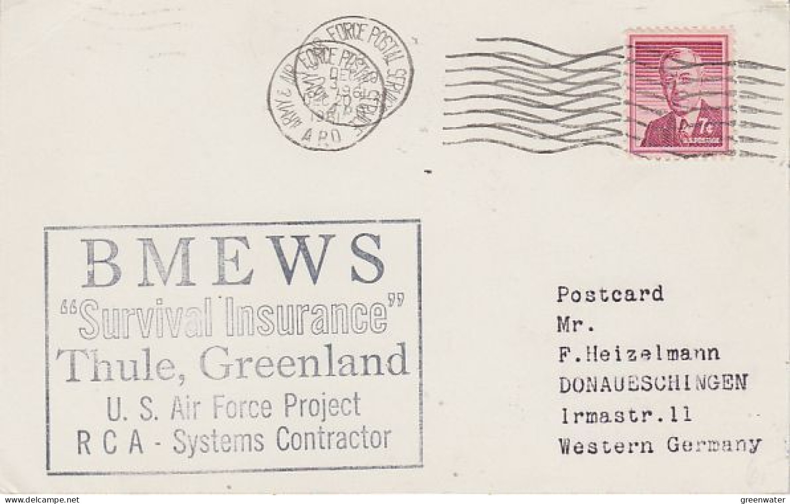 Greenland 1961 BMEWS Survival Insurance Thule Greenland  Ca Army Air Force DEC 20 1961 (59915) - Lettres & Documents