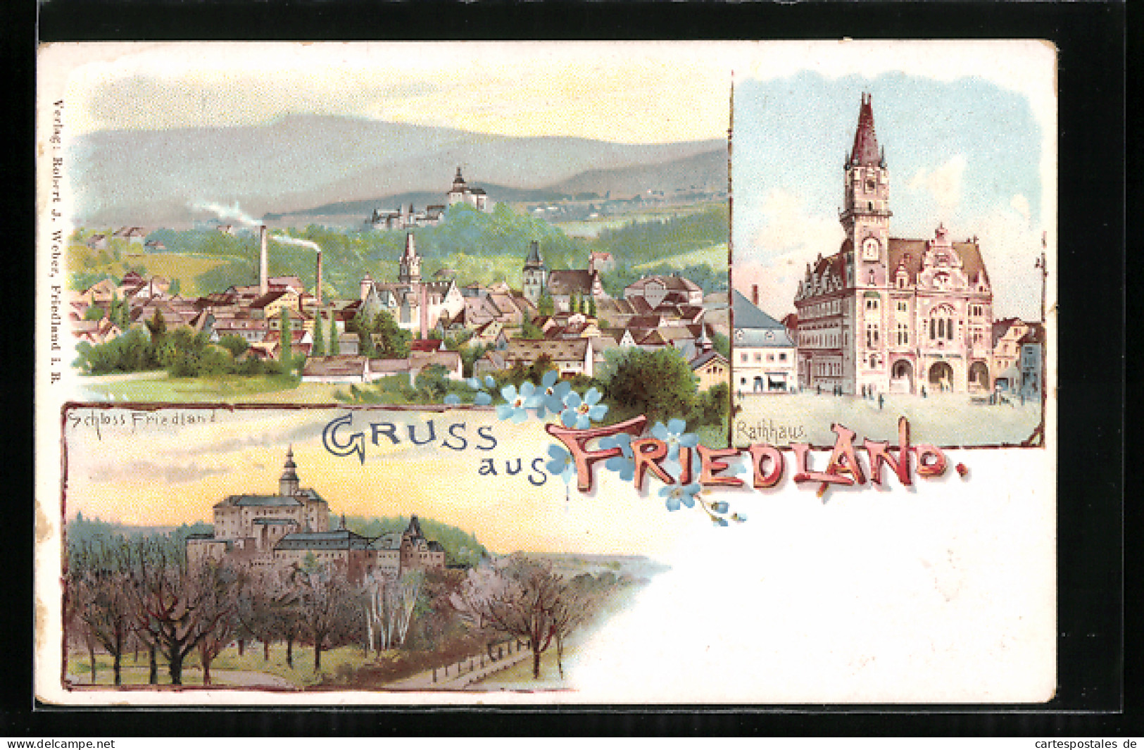 Lithographie Friedland / Frydlant, Schloss Und Rathaus  - Czech Republic