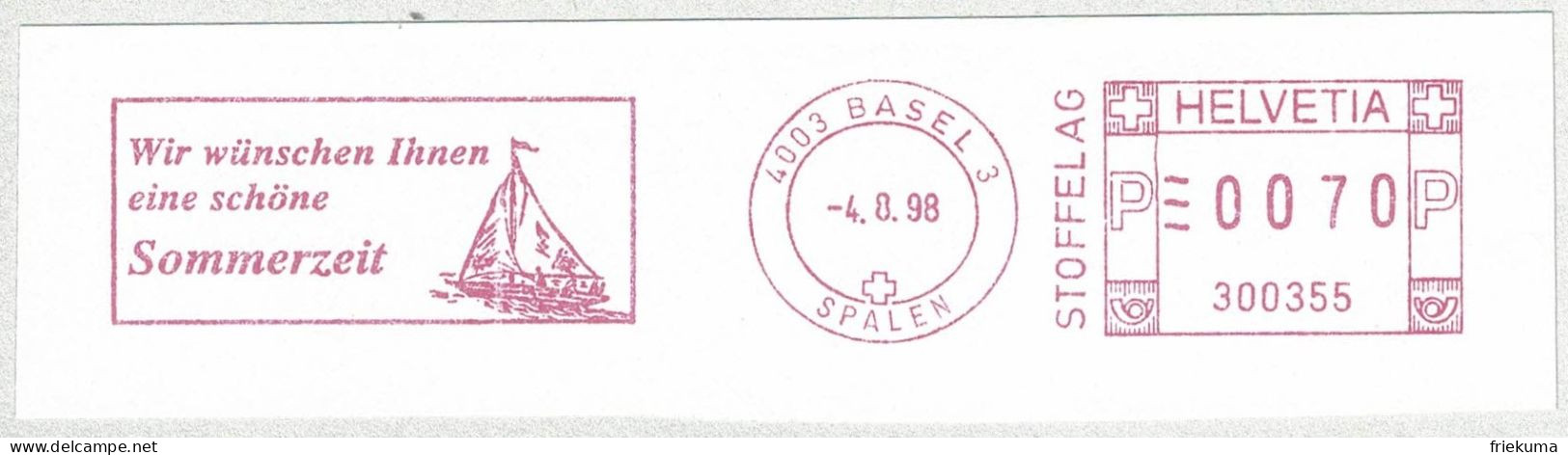 Schweiz / Helvetia 1998, Freistempel / EMA / Meterstamp Basel, Sommerzeit, Segelboot / Voilier / Sailboat - Other & Unclassified
