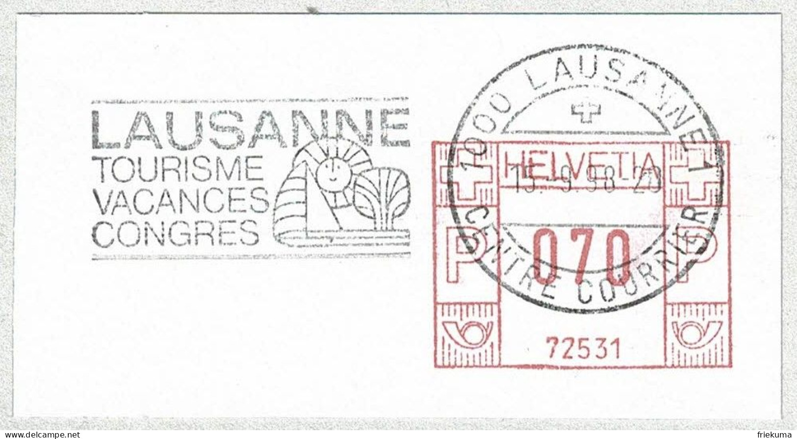 Schweiz / Helvetia 1998, Flaggenstempel Lausanne, Tourisme / Tourismus, Vacances / Ferien / Holidays - Other & Unclassified